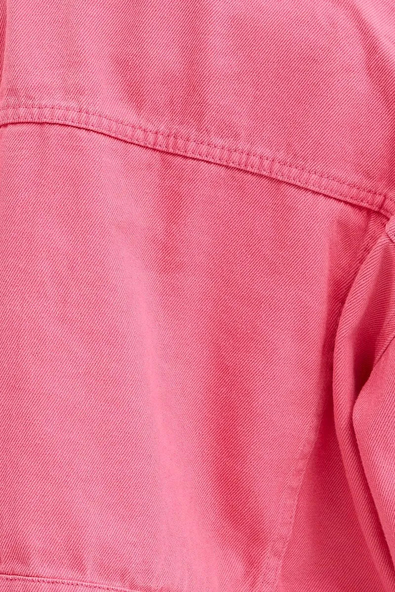 Pink Demin Jacket Long Sleeve Crop