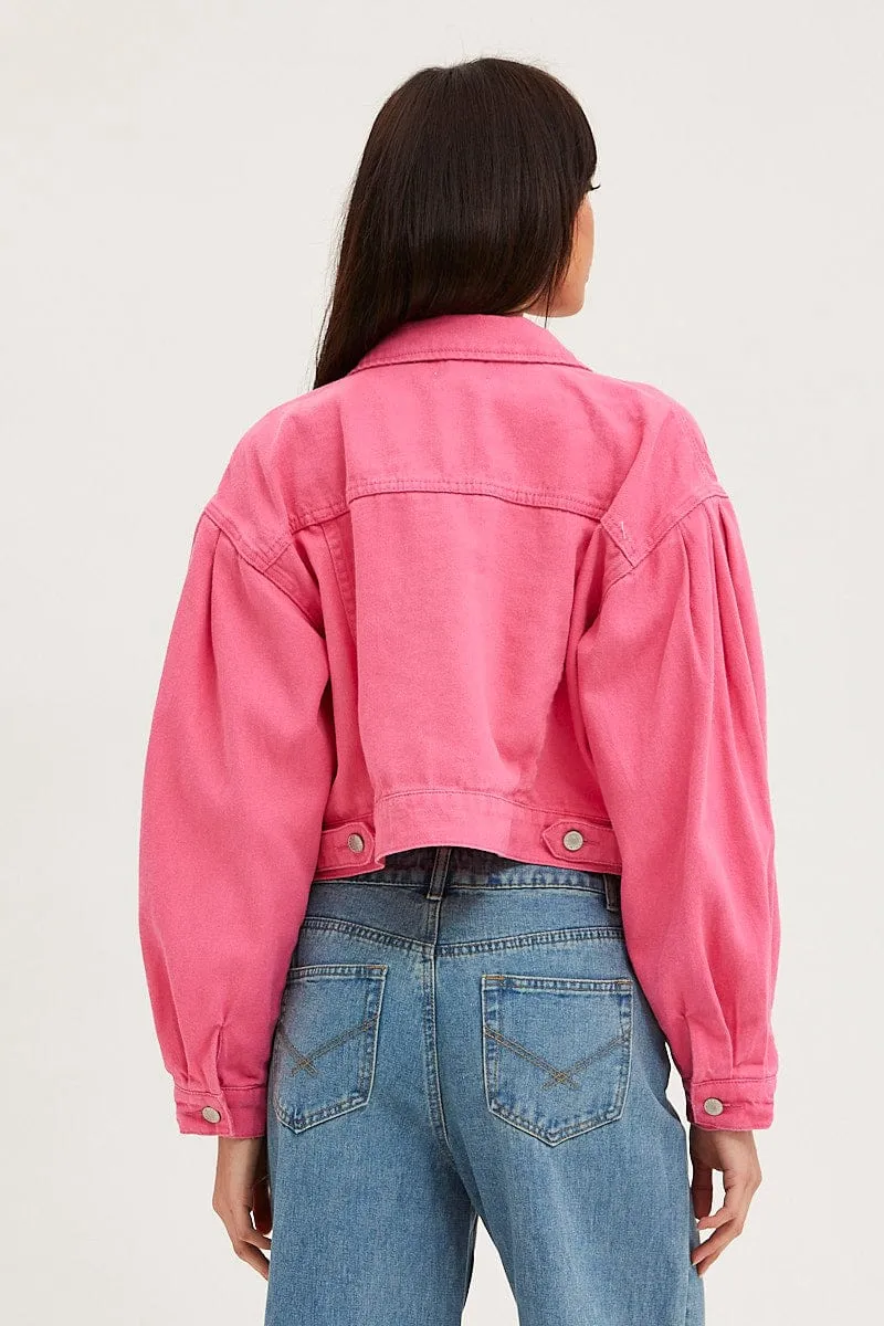 Pink Demin Jacket Long Sleeve Crop