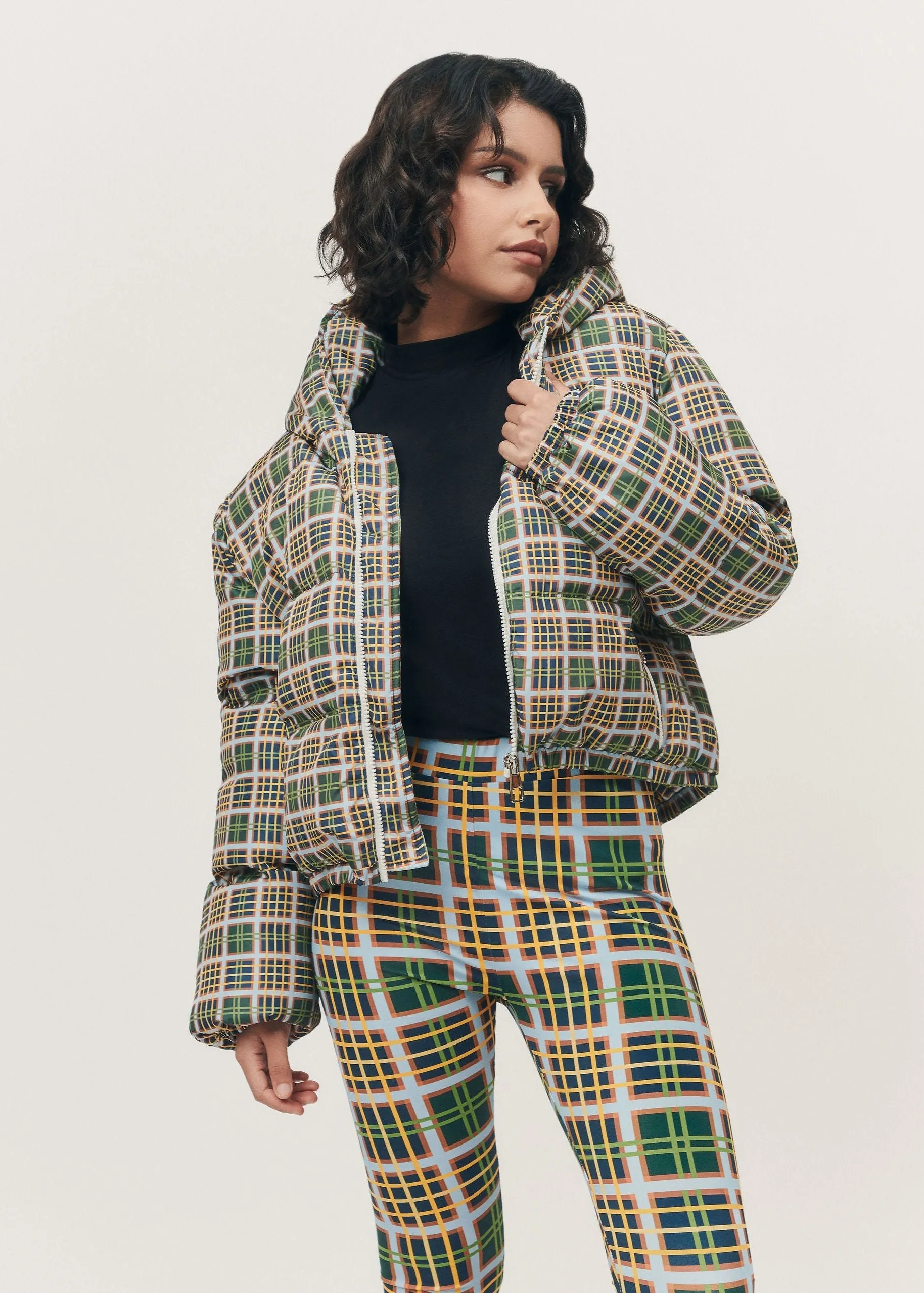 Plaid Printed Puffer