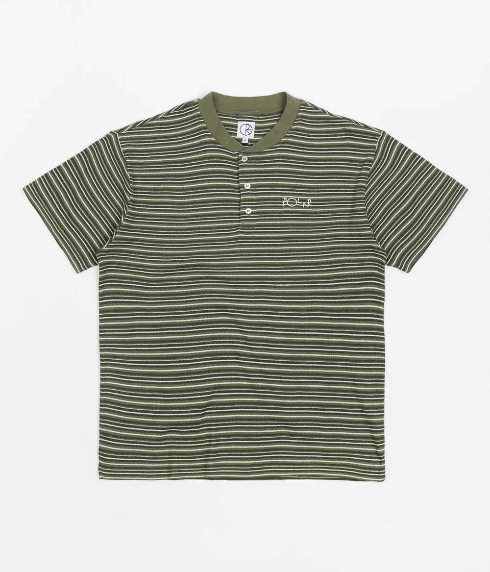 Polar Stripe Rib Henley T-Shirt - Uniform Green