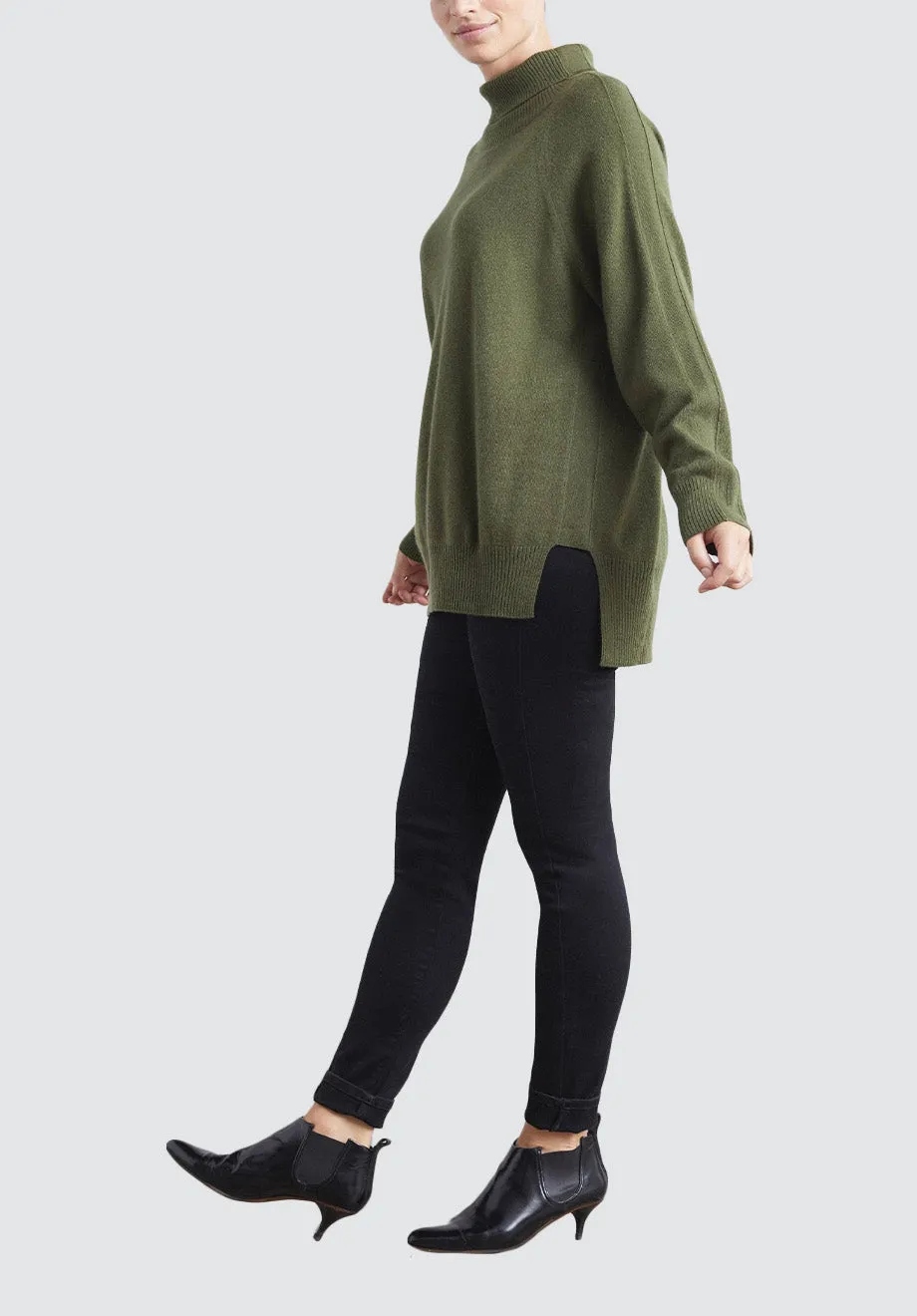 Polo Neck Cashmere Sweater | Khaki