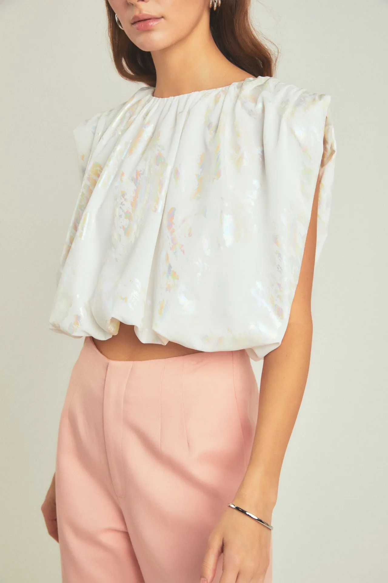 Printed Foil Sleeveless Top
