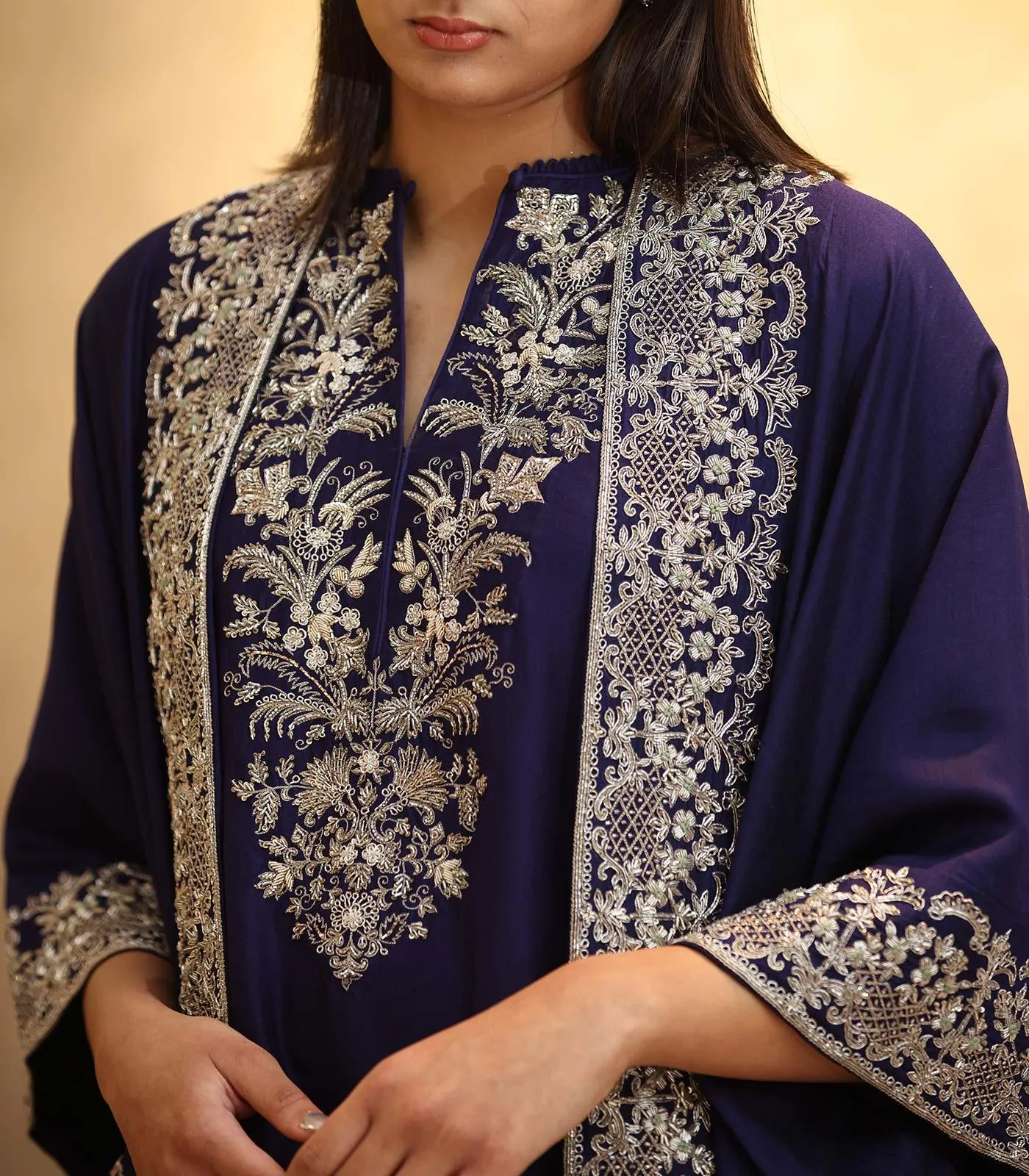 Purple Kaftan with Cape Embroidered Set