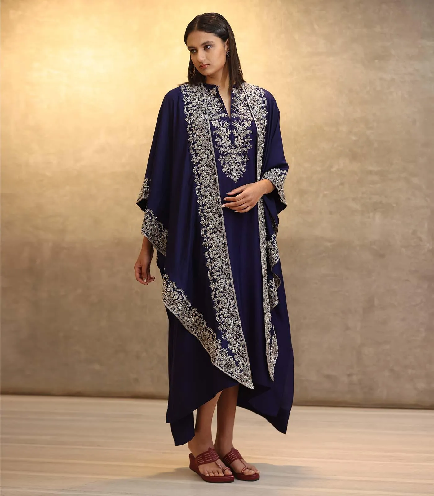 Purple Kaftan with Cape Embroidered Set