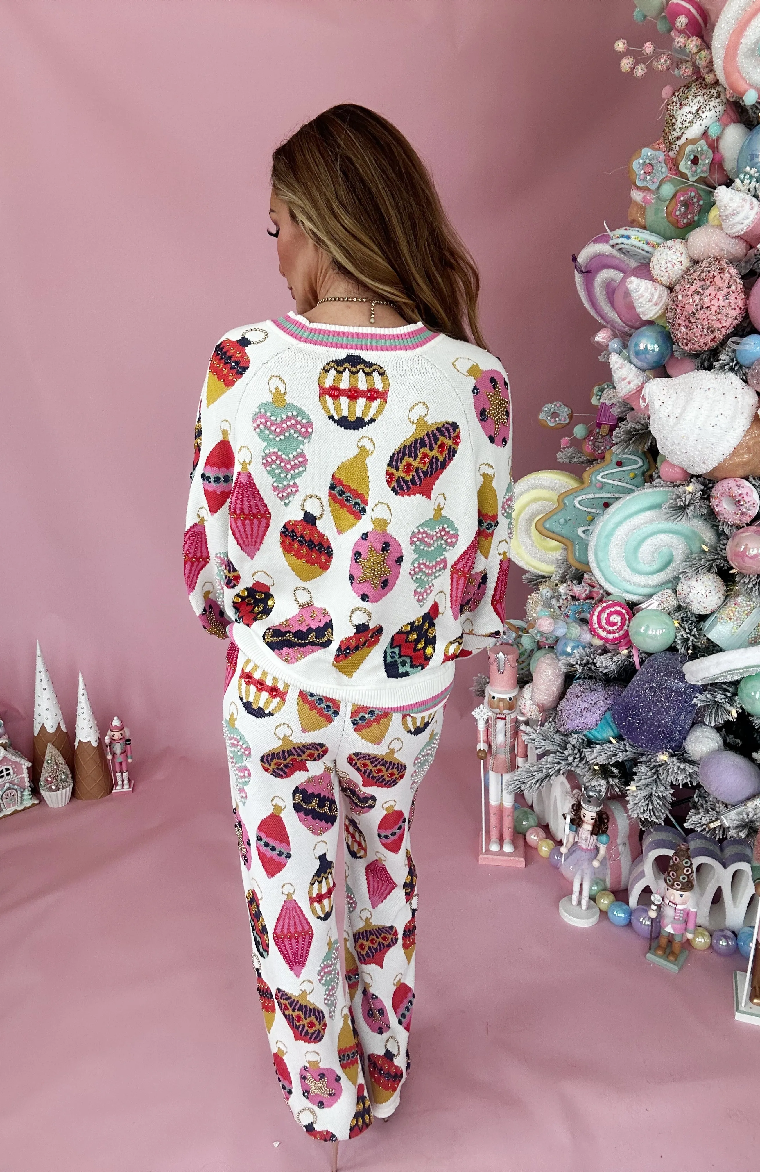 Queen Of Sparkles Beige Multi Ornament Cardigan