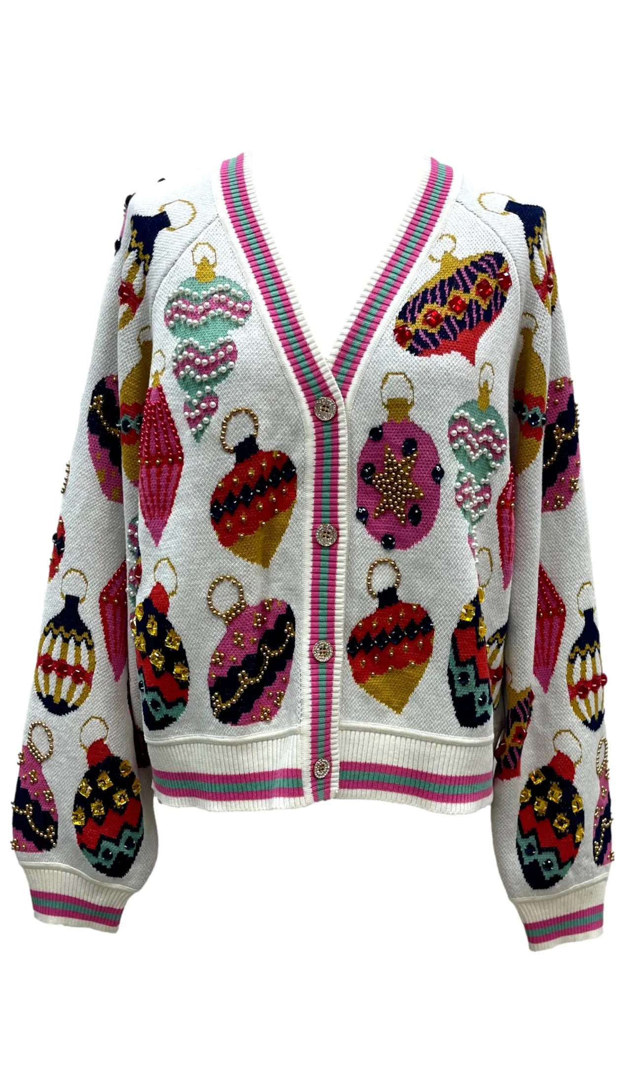 Queen Of Sparkles Beige Multi Ornament Cardigan