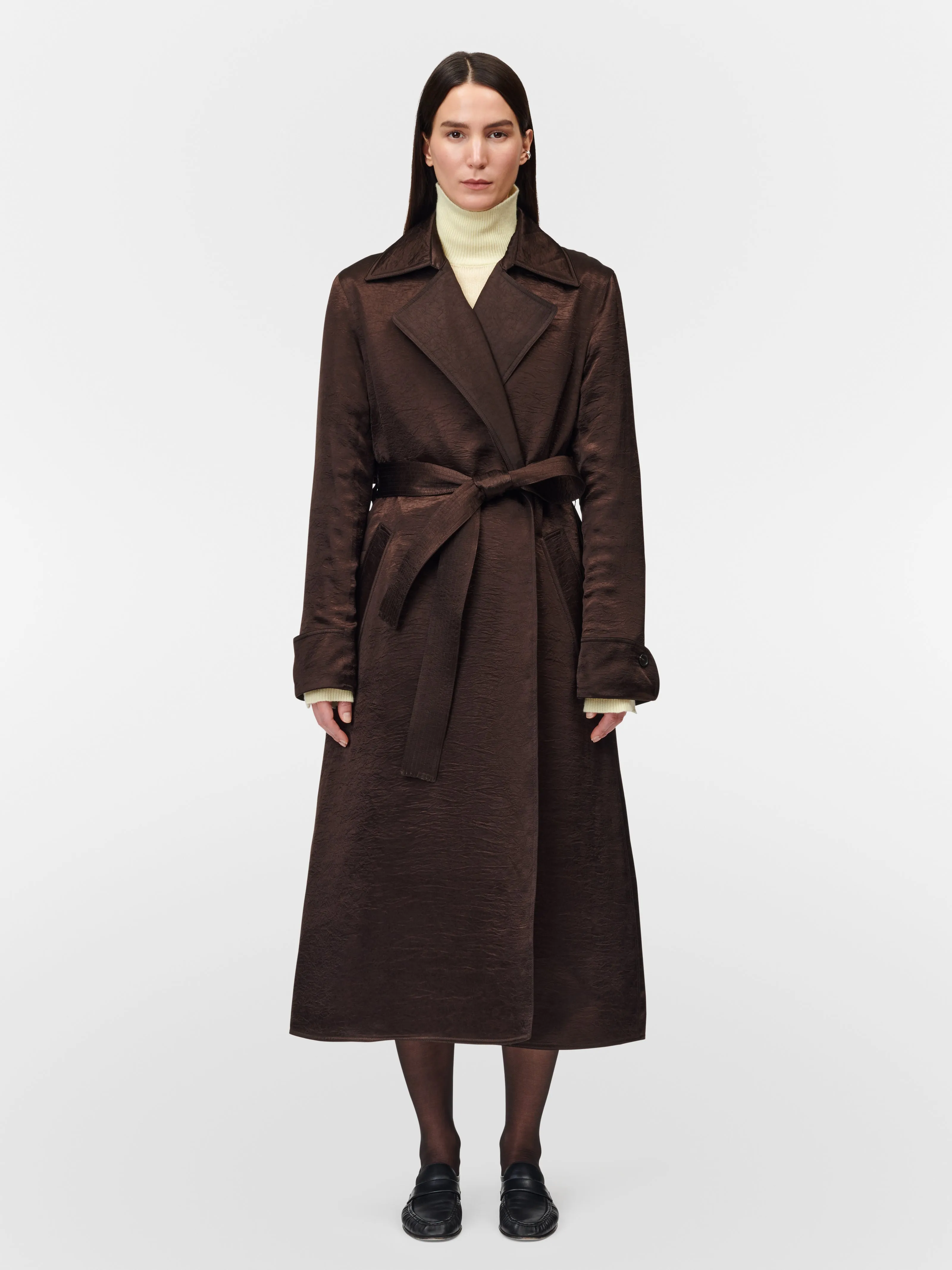 Quilted Trench Coat in Chocolate