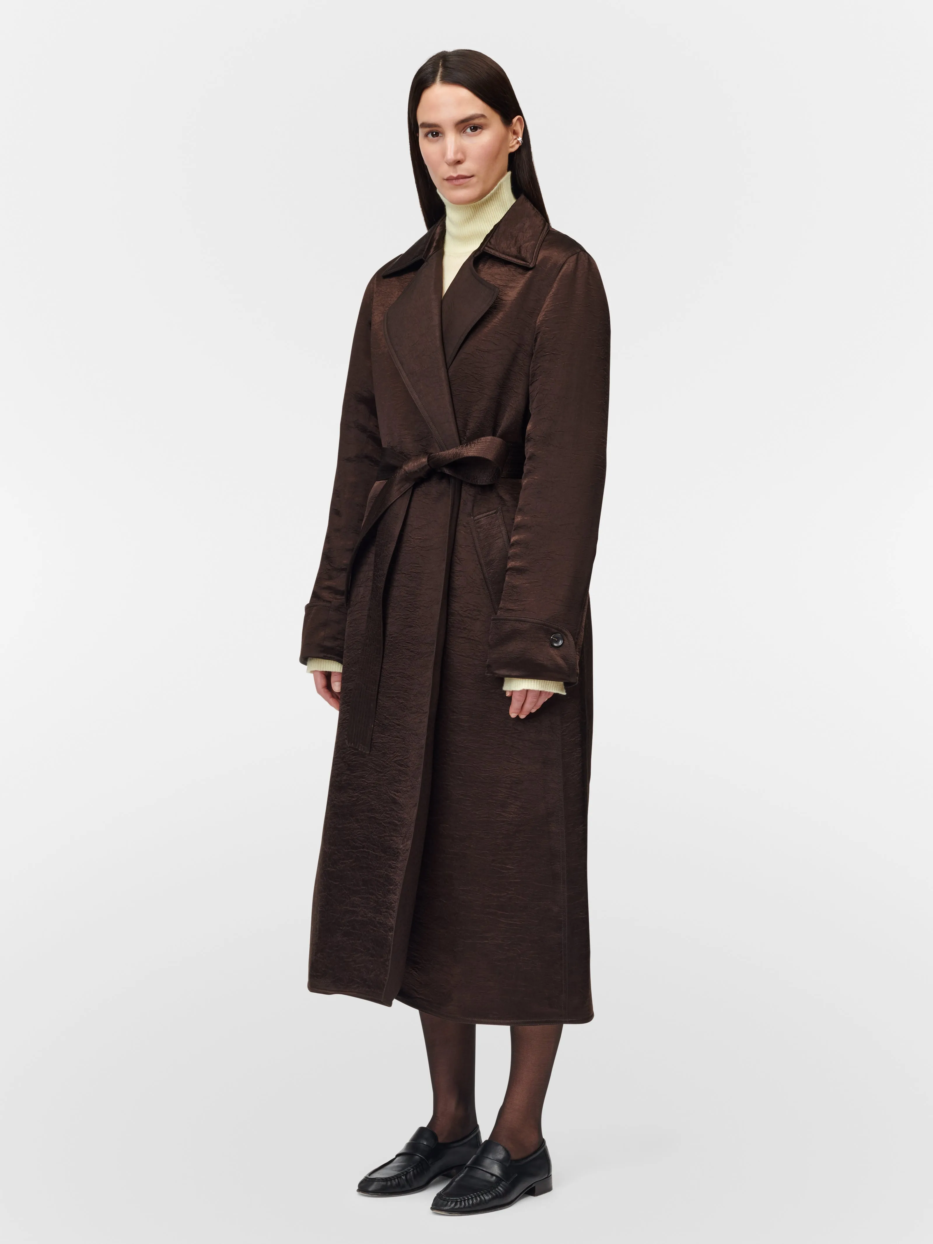 Quilted Trench Coat in Chocolate