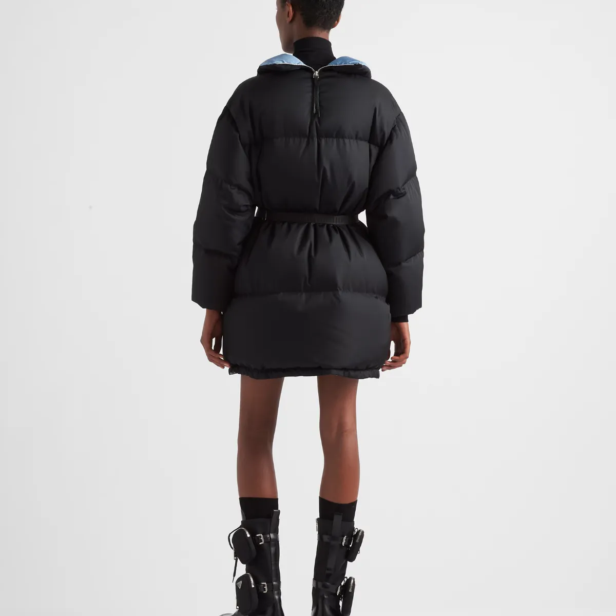 Re-Nylon Gabardine hooded down coat