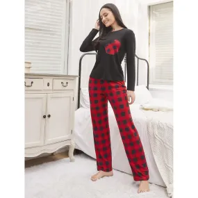 Red Plaid Long-Sleeve Sleepwear Suit