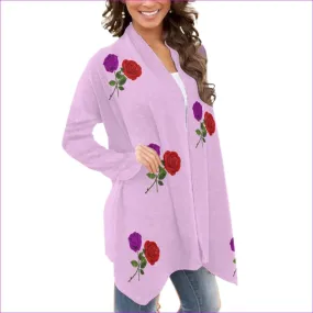 Red Rose Purp Women's Cardigan With Long Sleeve