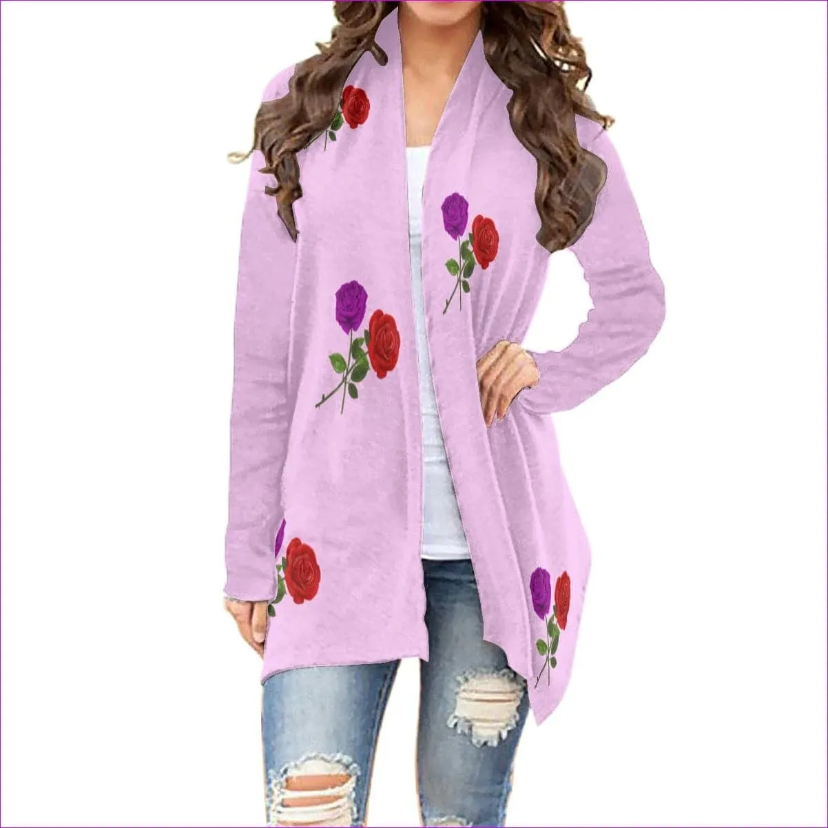 Red Rose Purp Women's Cardigan With Long Sleeve