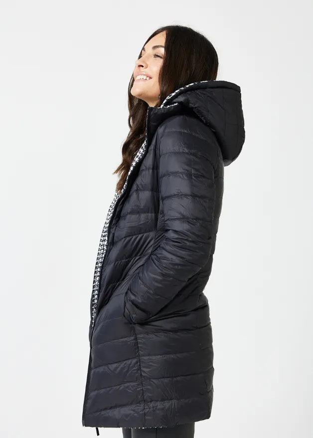 Reversible Black Houndstooth Duck Down Puffer Coat