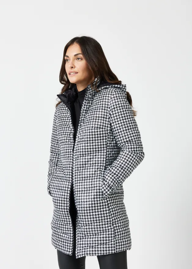 Reversible Black Houndstooth Duck Down Puffer Coat