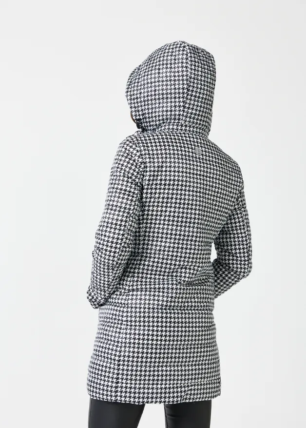 Reversible Black Houndstooth Duck Down Puffer Coat