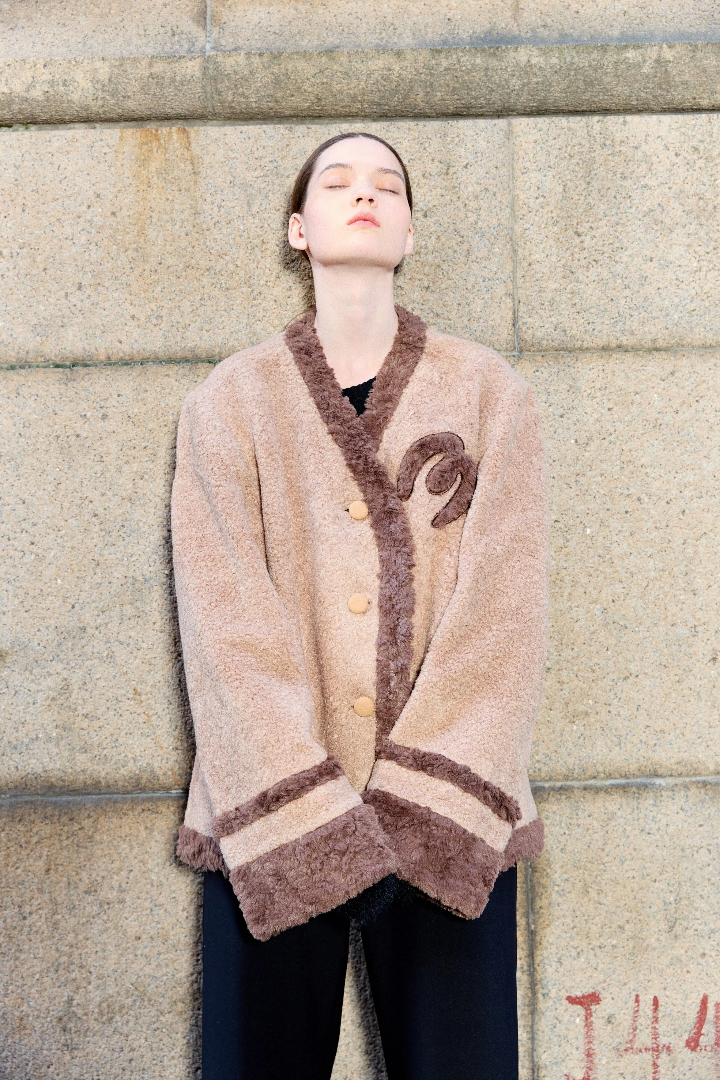 Scarf Teddy Shearling Jacket - Camel