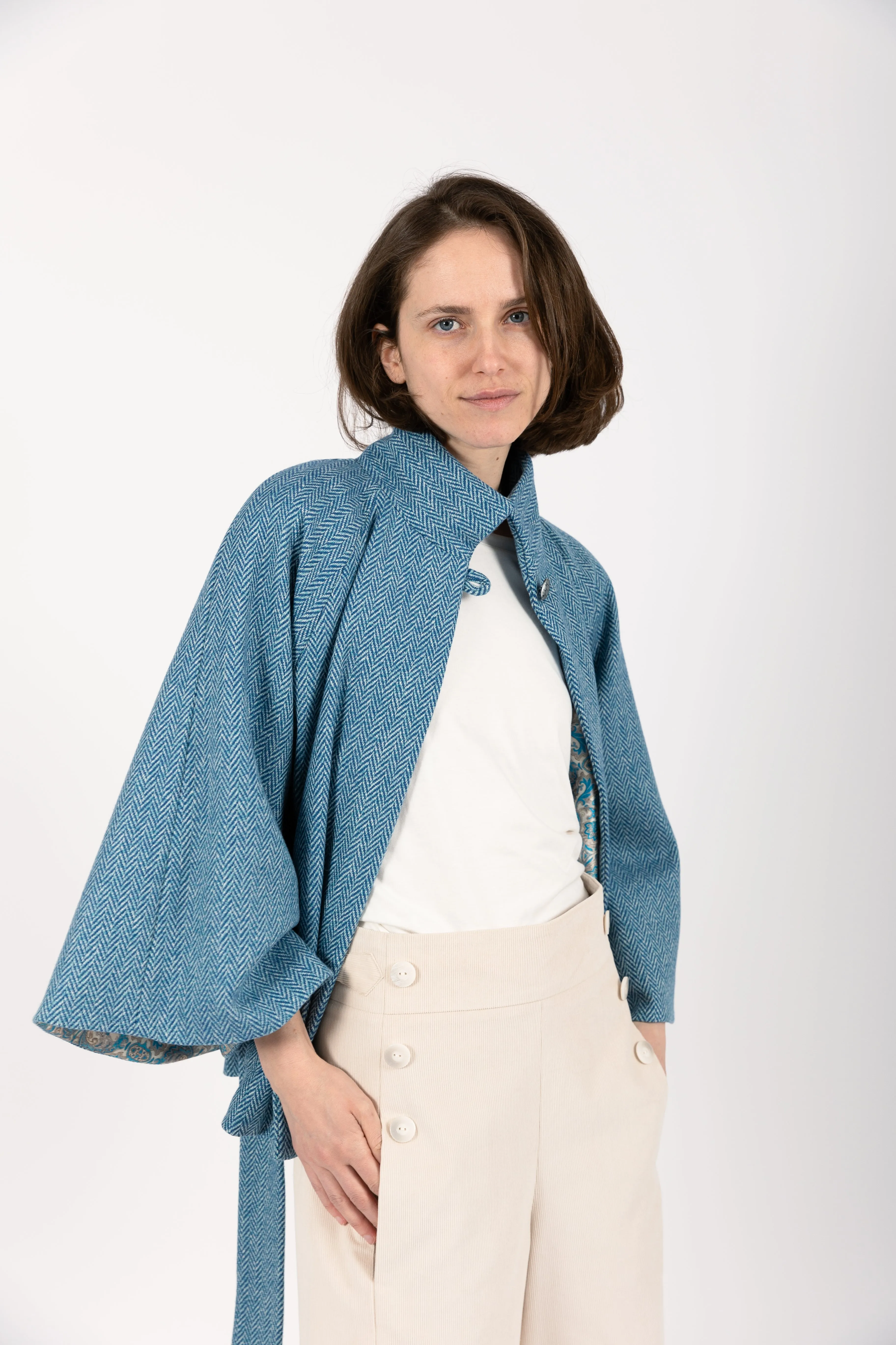 Scarlett Herringbone Wool Cape Coat