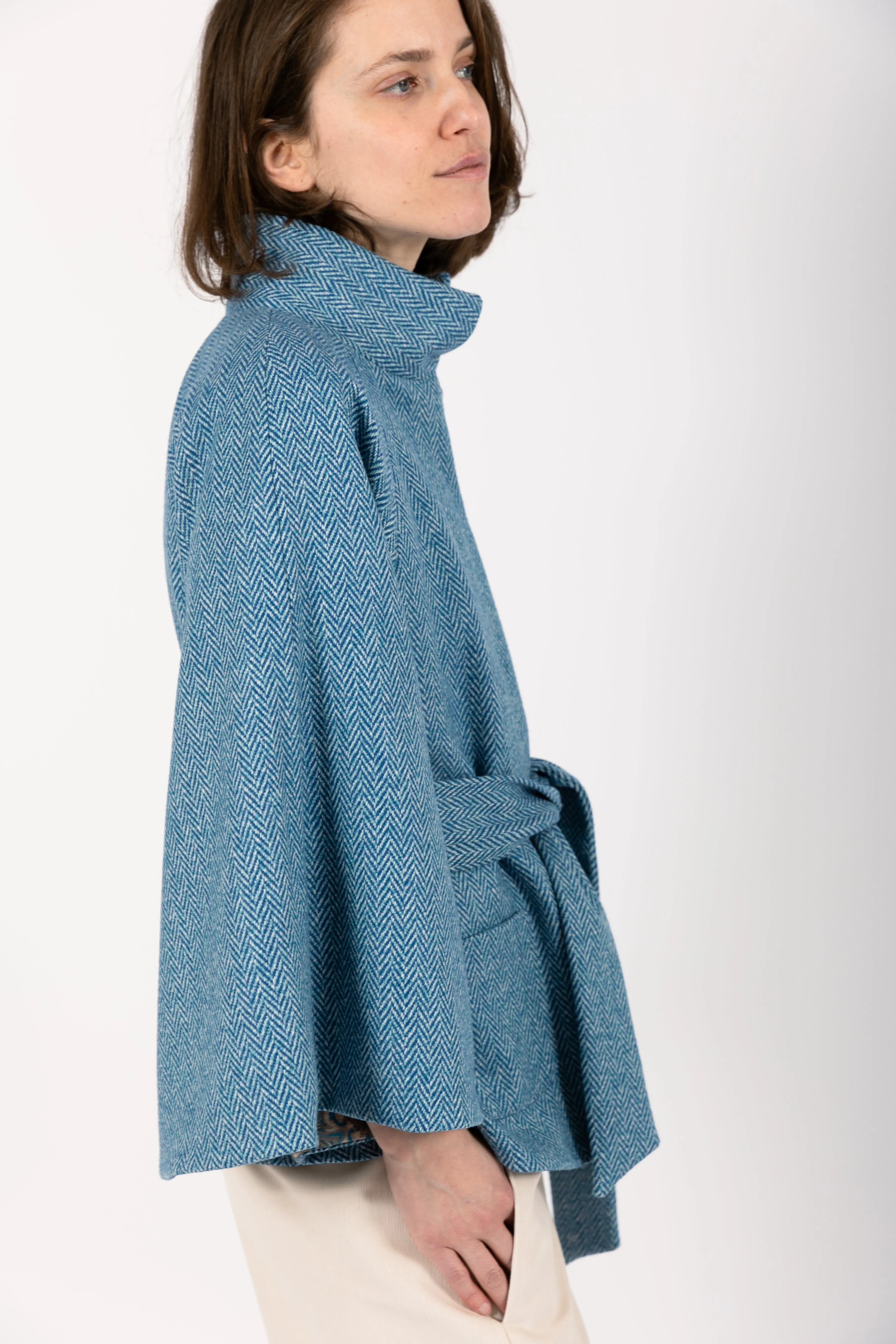 Scarlett Herringbone Wool Cape Coat