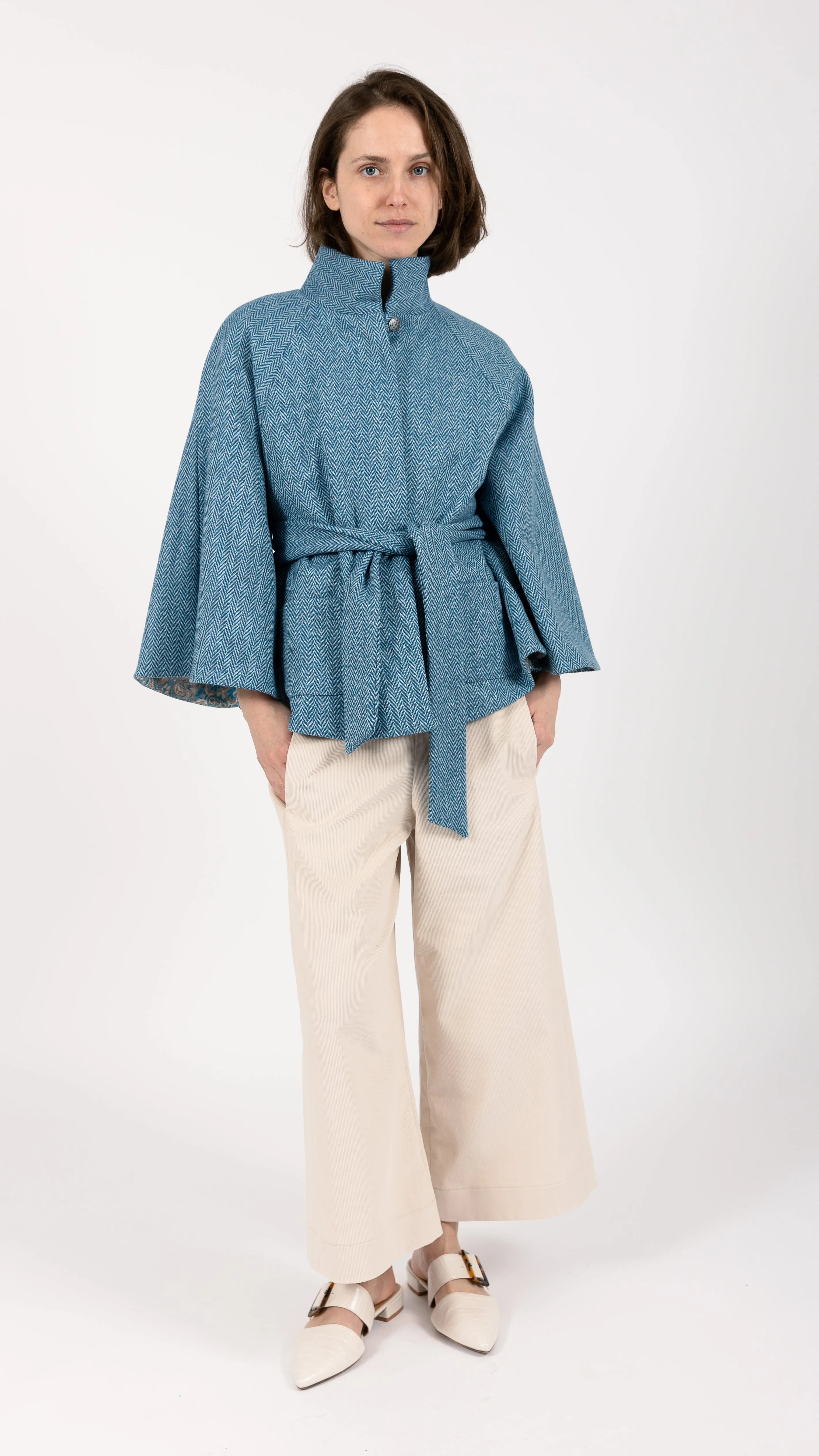 Scarlett Herringbone Wool Cape Coat