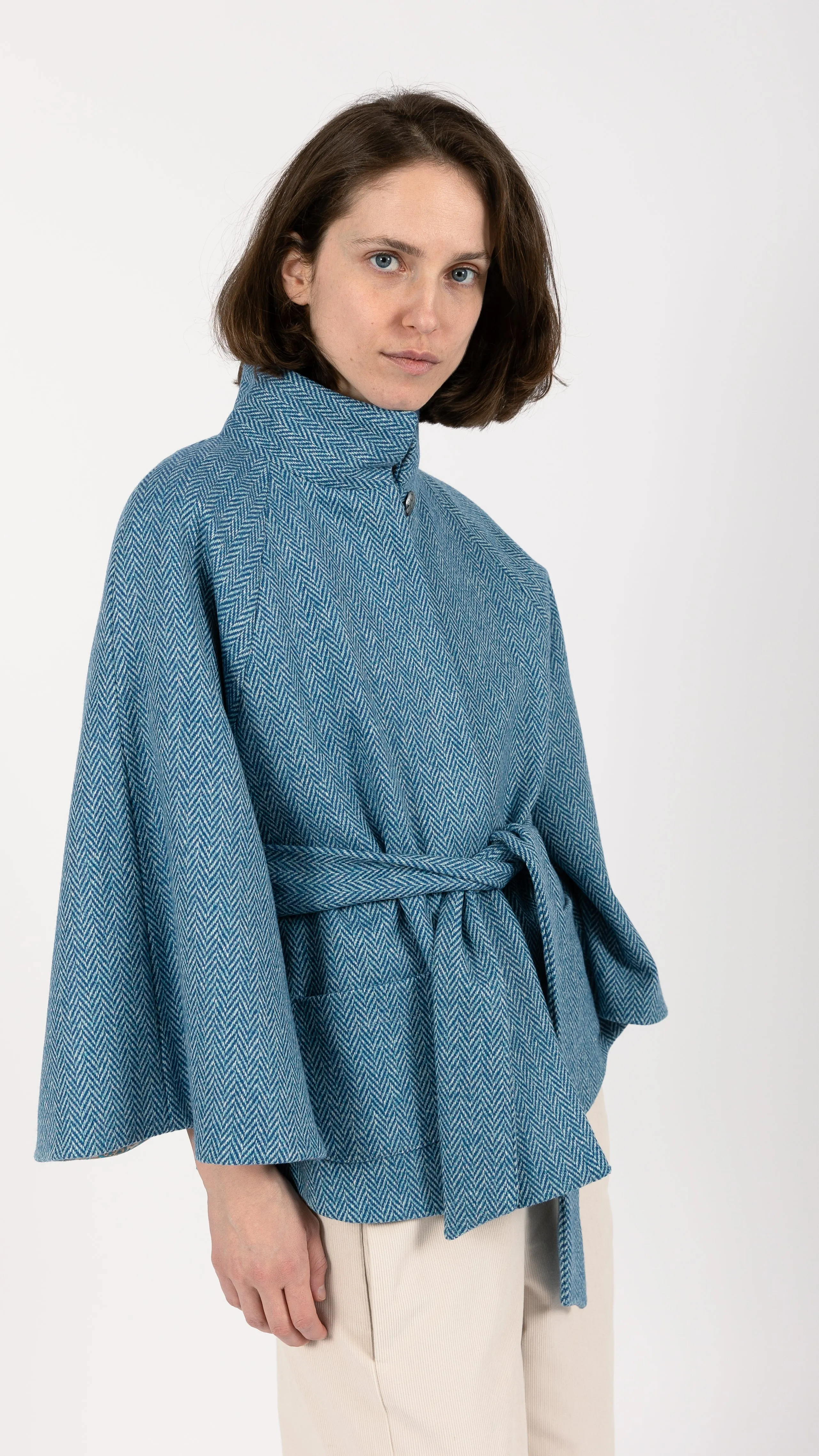 Scarlett Herringbone Wool Cape Coat