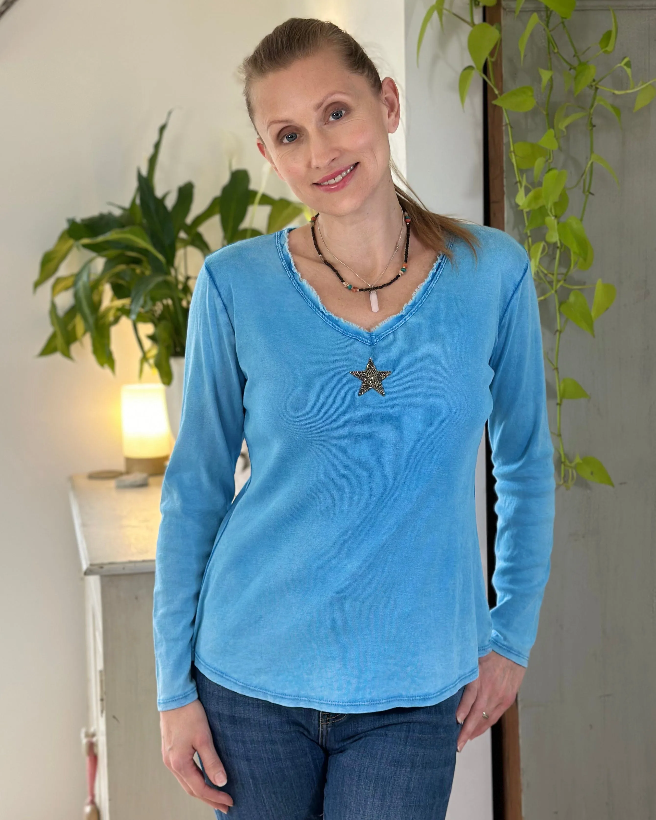 Sequin Star Long Sleeved T-Shirt - Blue
