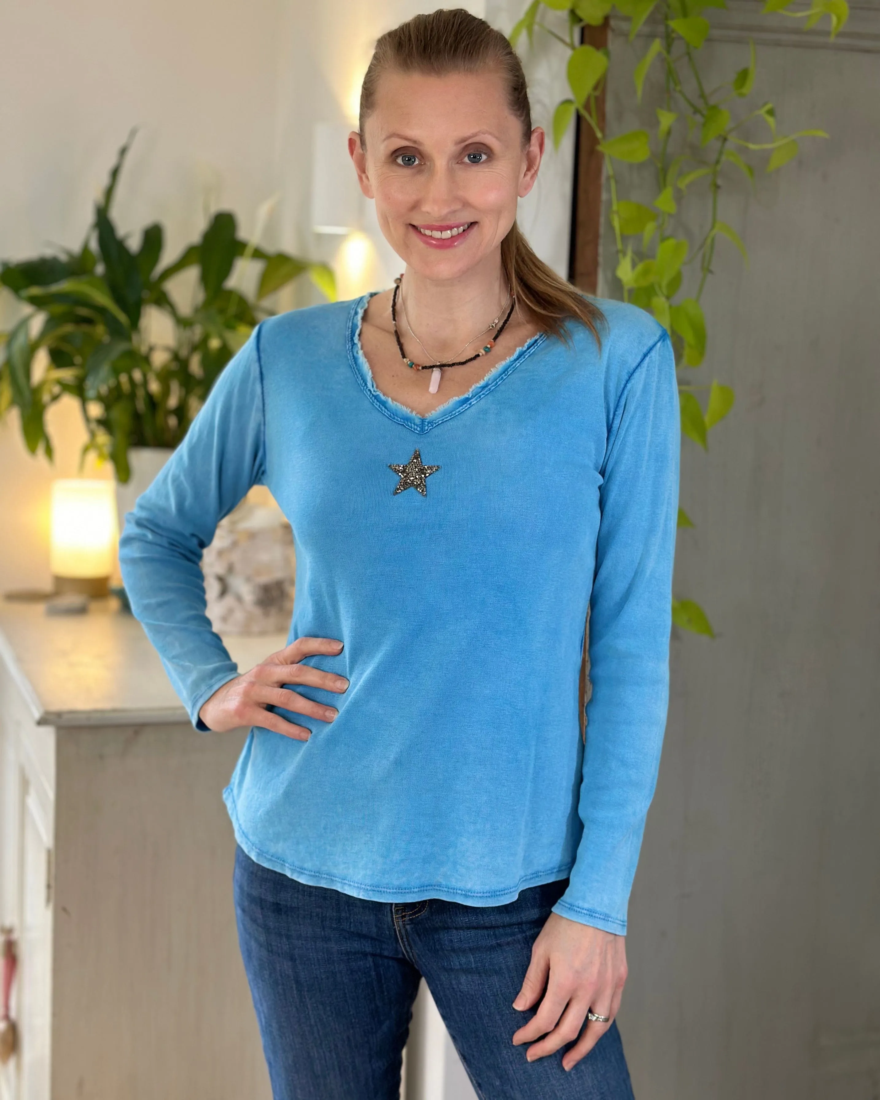 Sequin Star Long Sleeved T-Shirt - Blue