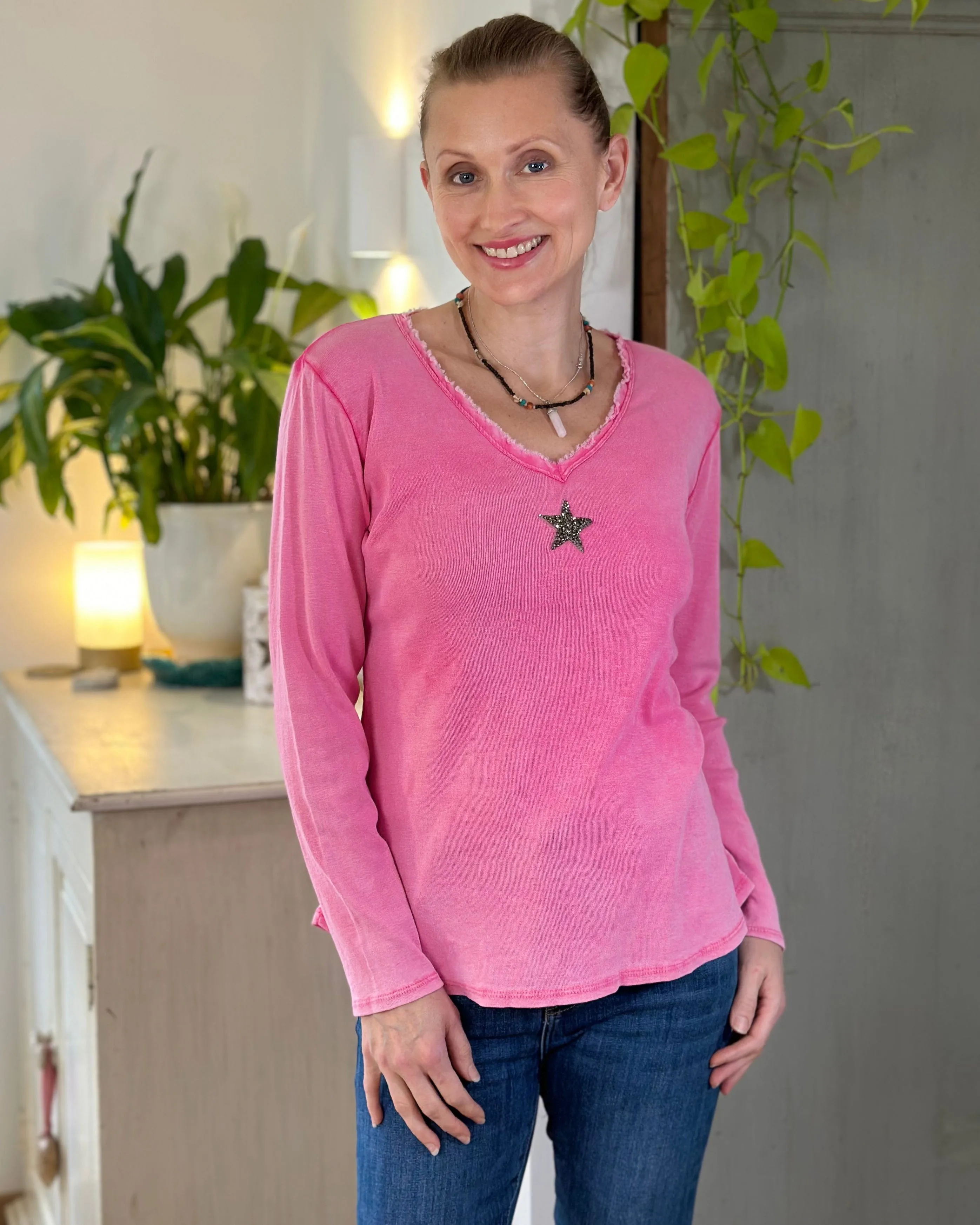 Sequin Star Long Sleeved T-Shirt - Pink