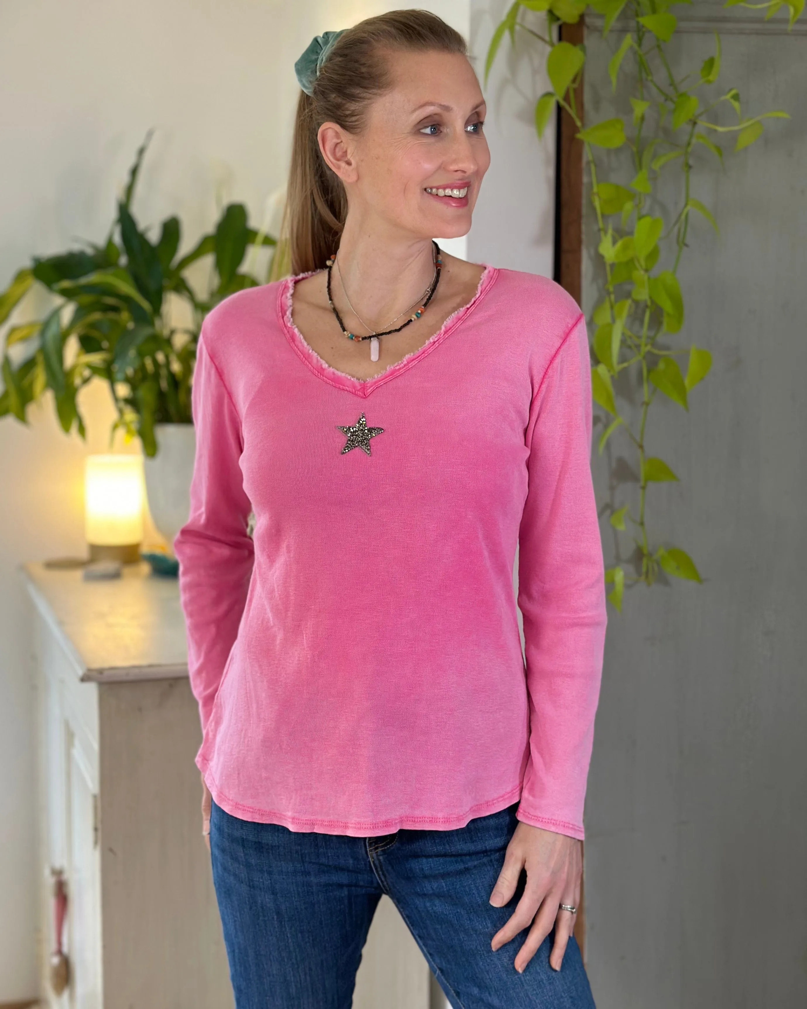 Sequin Star Long Sleeved T-Shirt - Pink