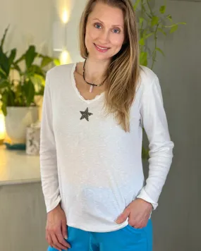 Sequin Star Long Sleeved T-Shirt - White