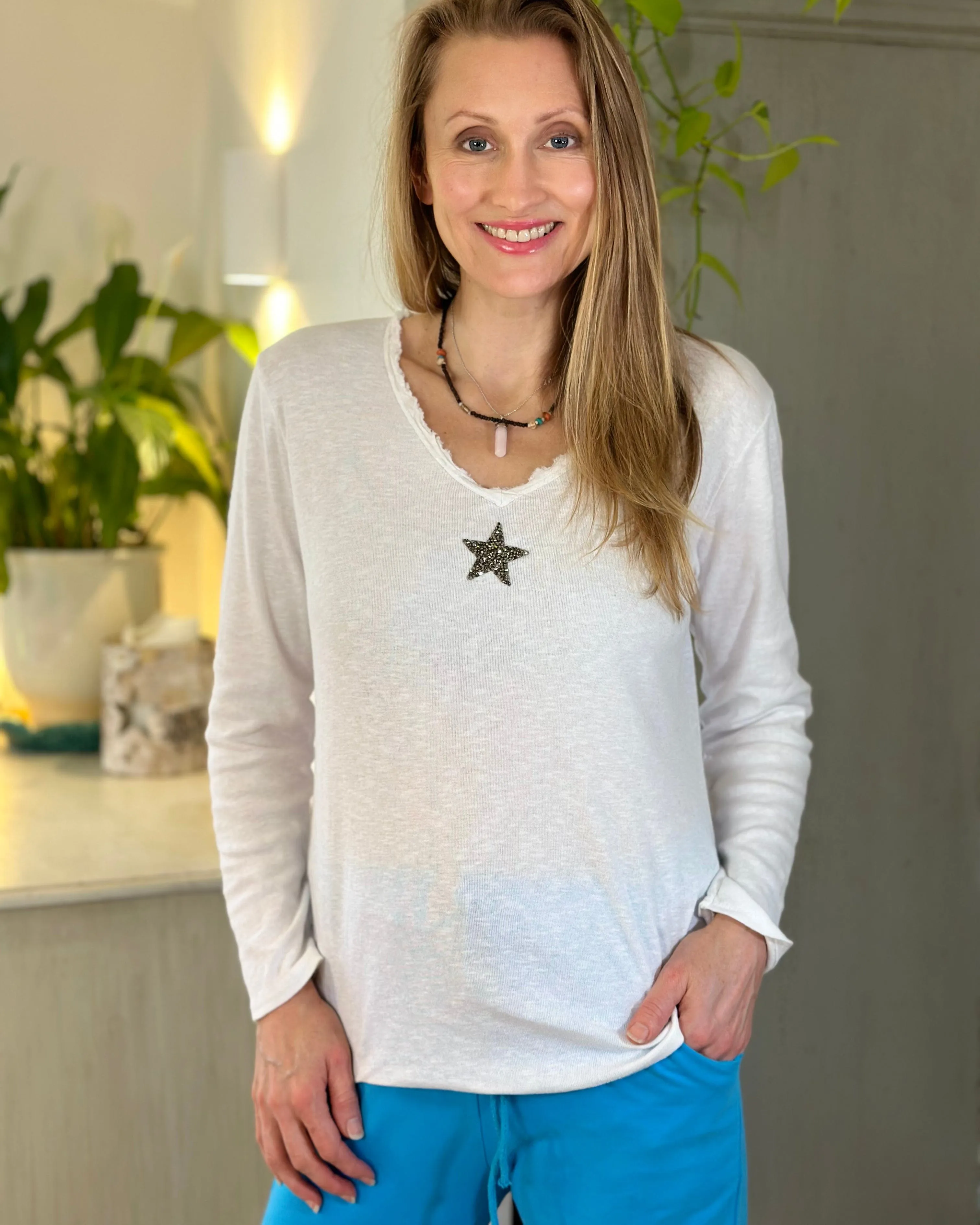Sequin Star Long Sleeved T-Shirt - White