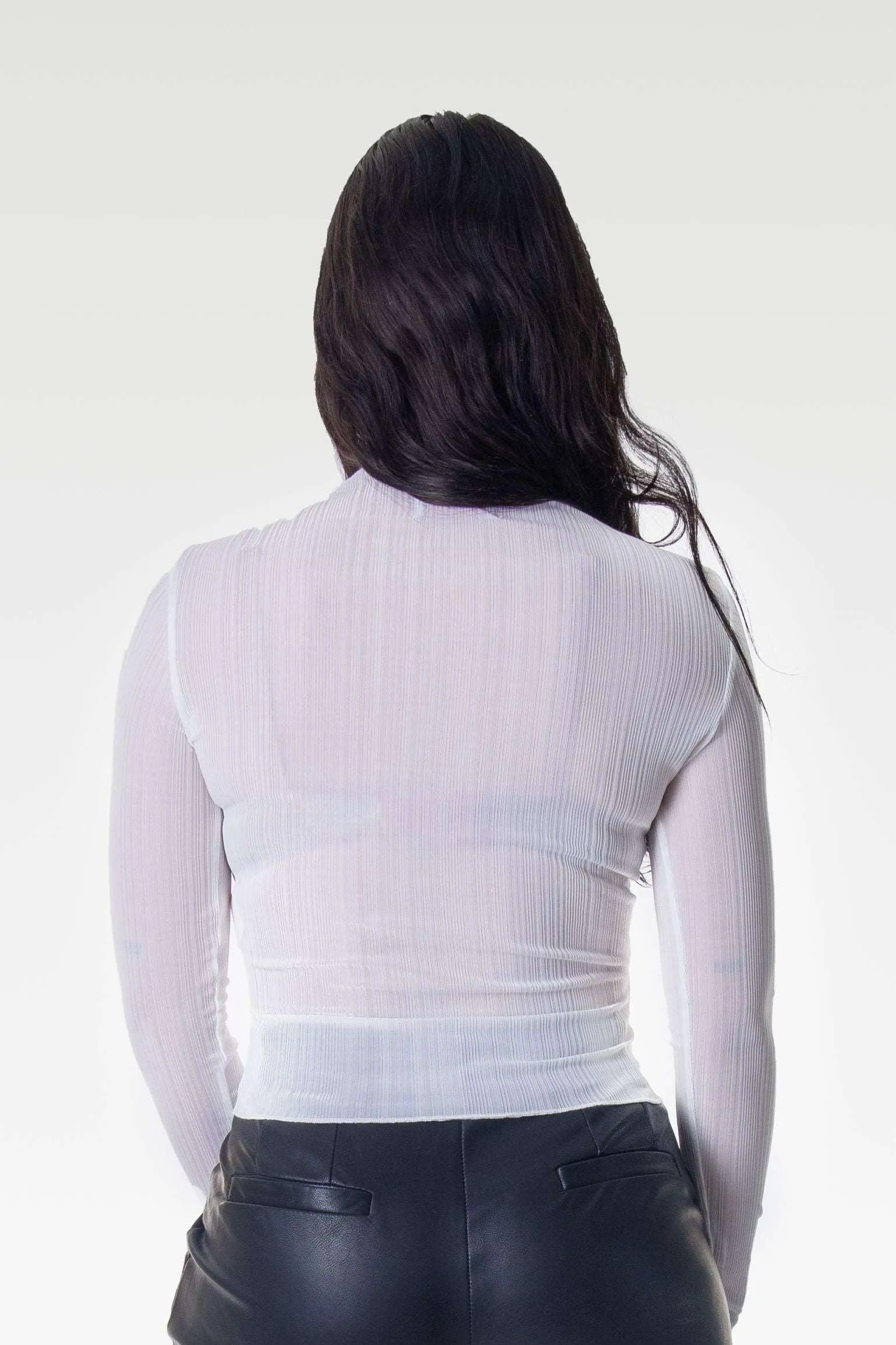 Sheer Long Sleeve Top in White