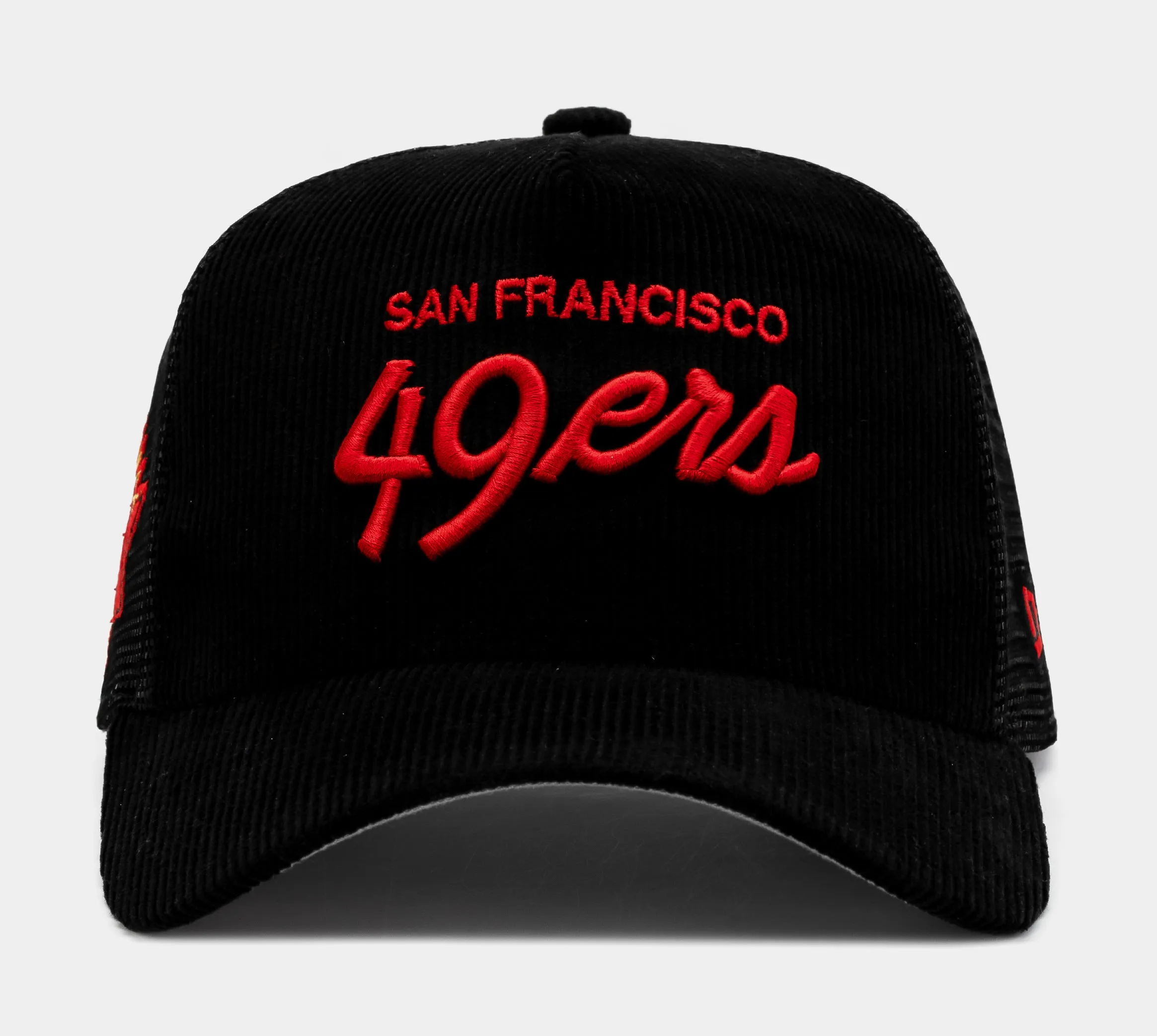 Shoe Palace Exclusive San Francisco 49ers Script Corduroy 9Forty Trucker Mens Hat (White/Red)