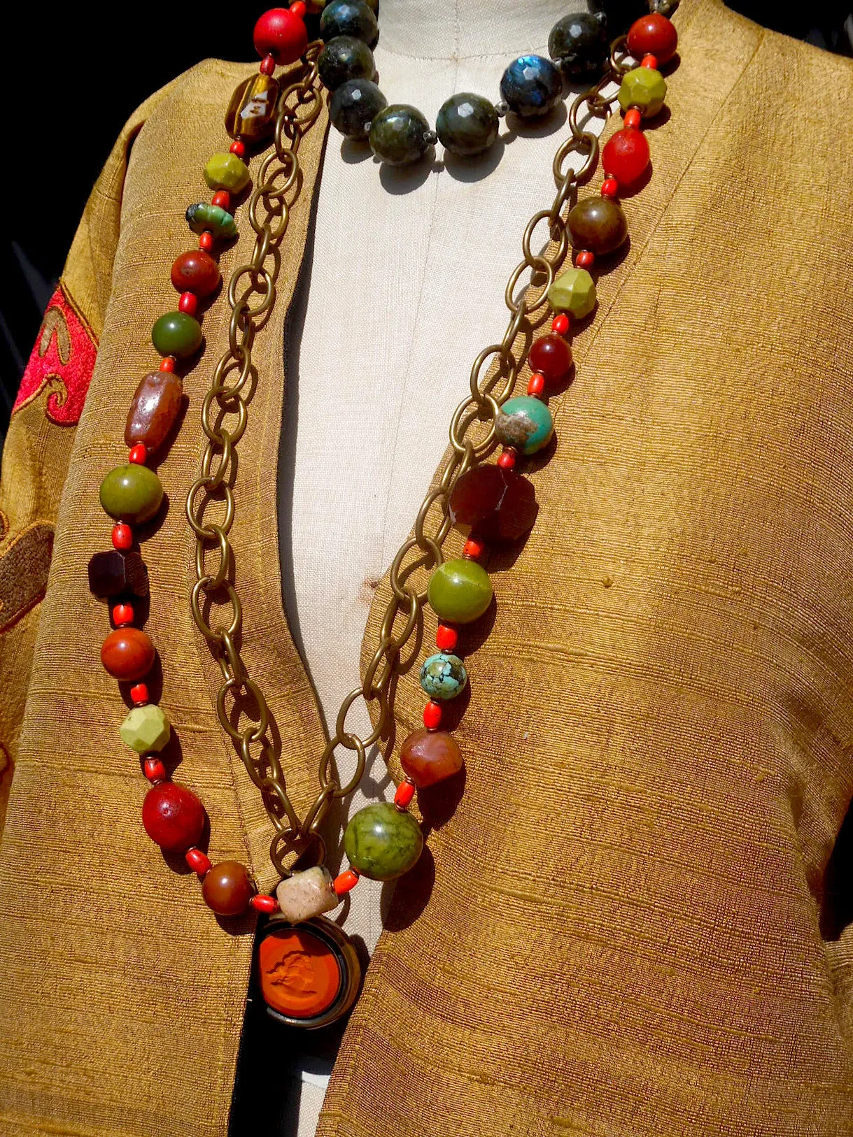 Silk Suzani Coat Reversible Black And Camel