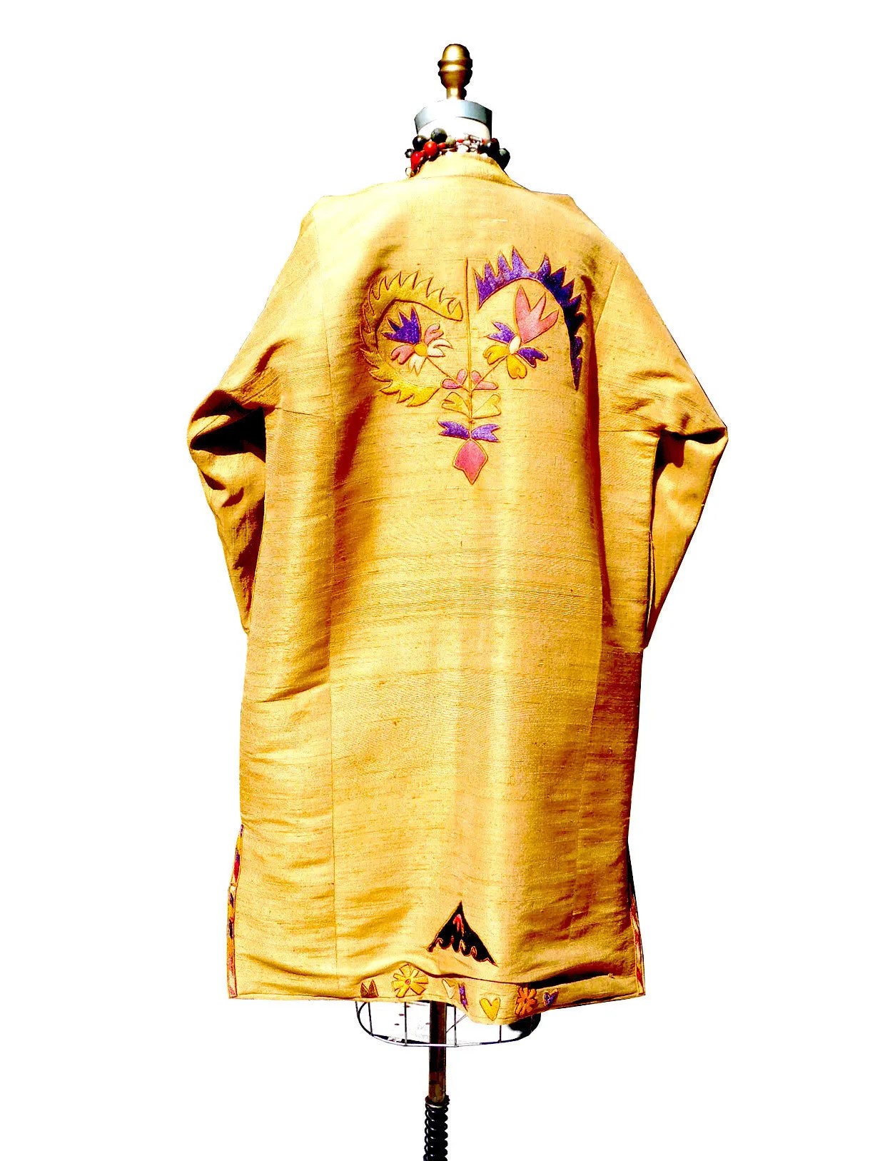 Silk Suzani Coat Reversible Black And Camel