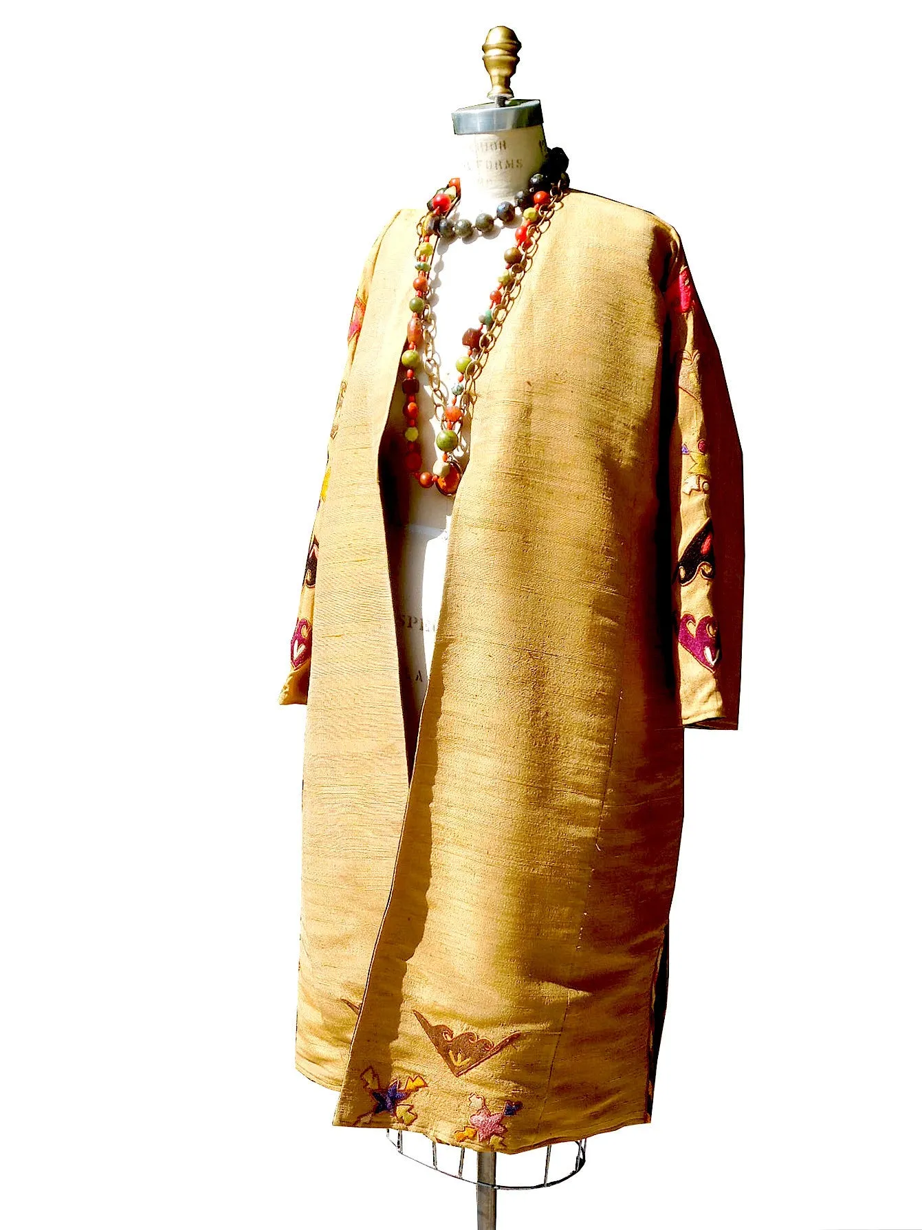 Silk Suzani Coat Reversible Black And Camel