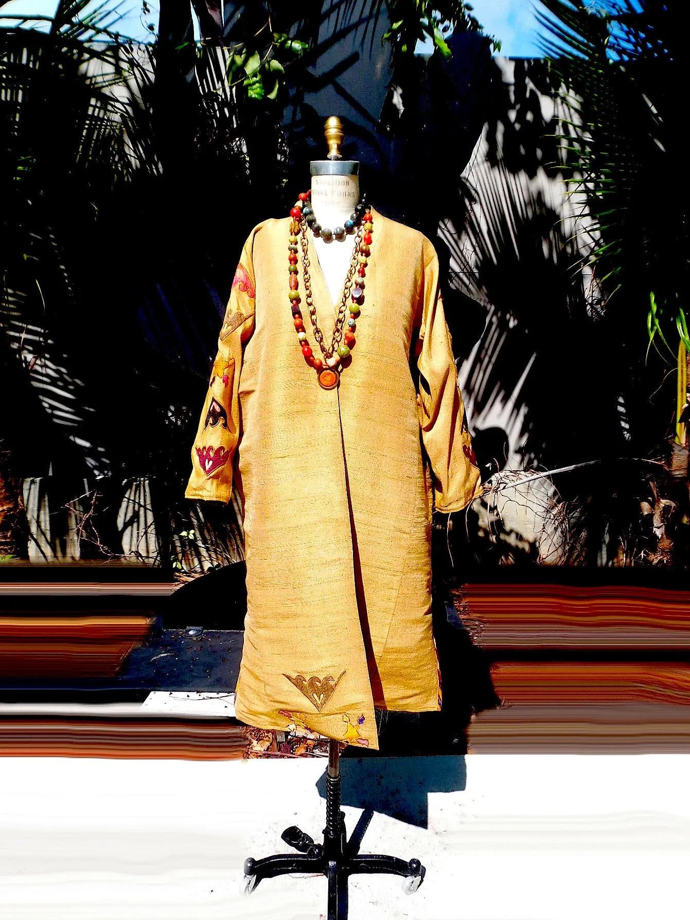 Silk Suzani Coat Reversible Black And Camel