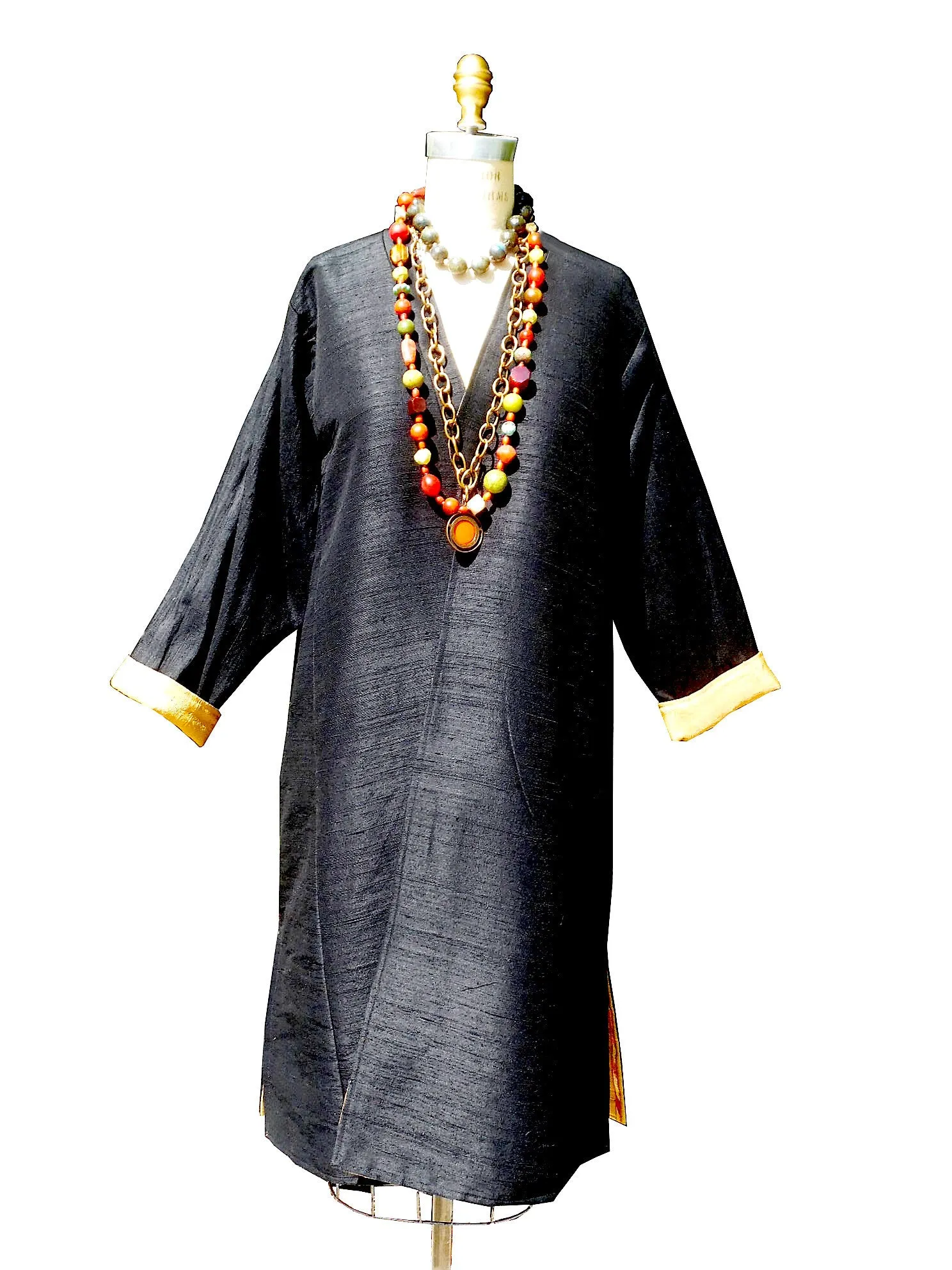 Silk Suzani Coat Reversible Black And Camel