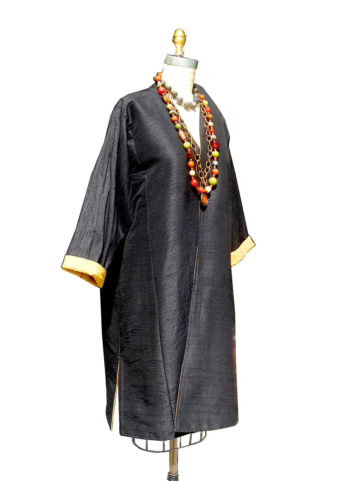 Silk Suzani Coat Reversible Black And Camel