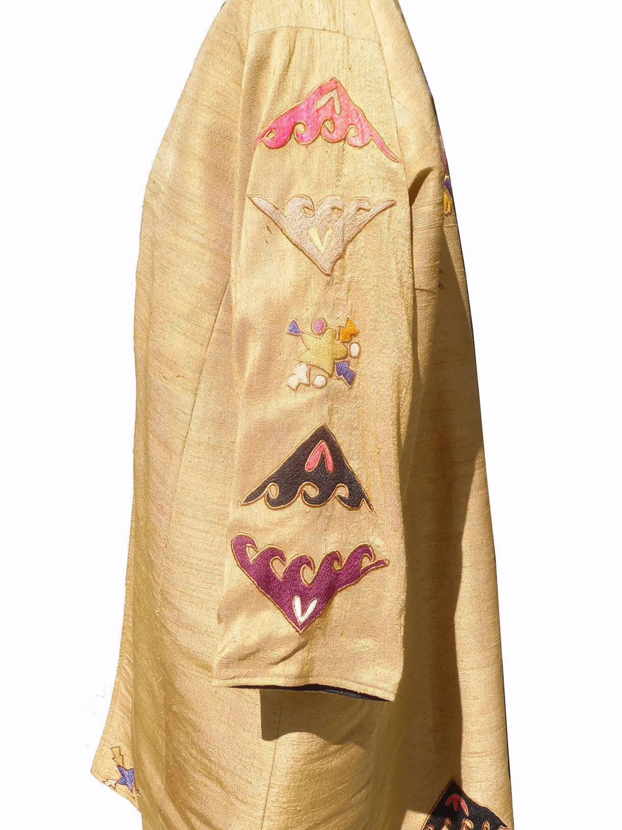 Silk Suzani Coat Reversible Black And Camel