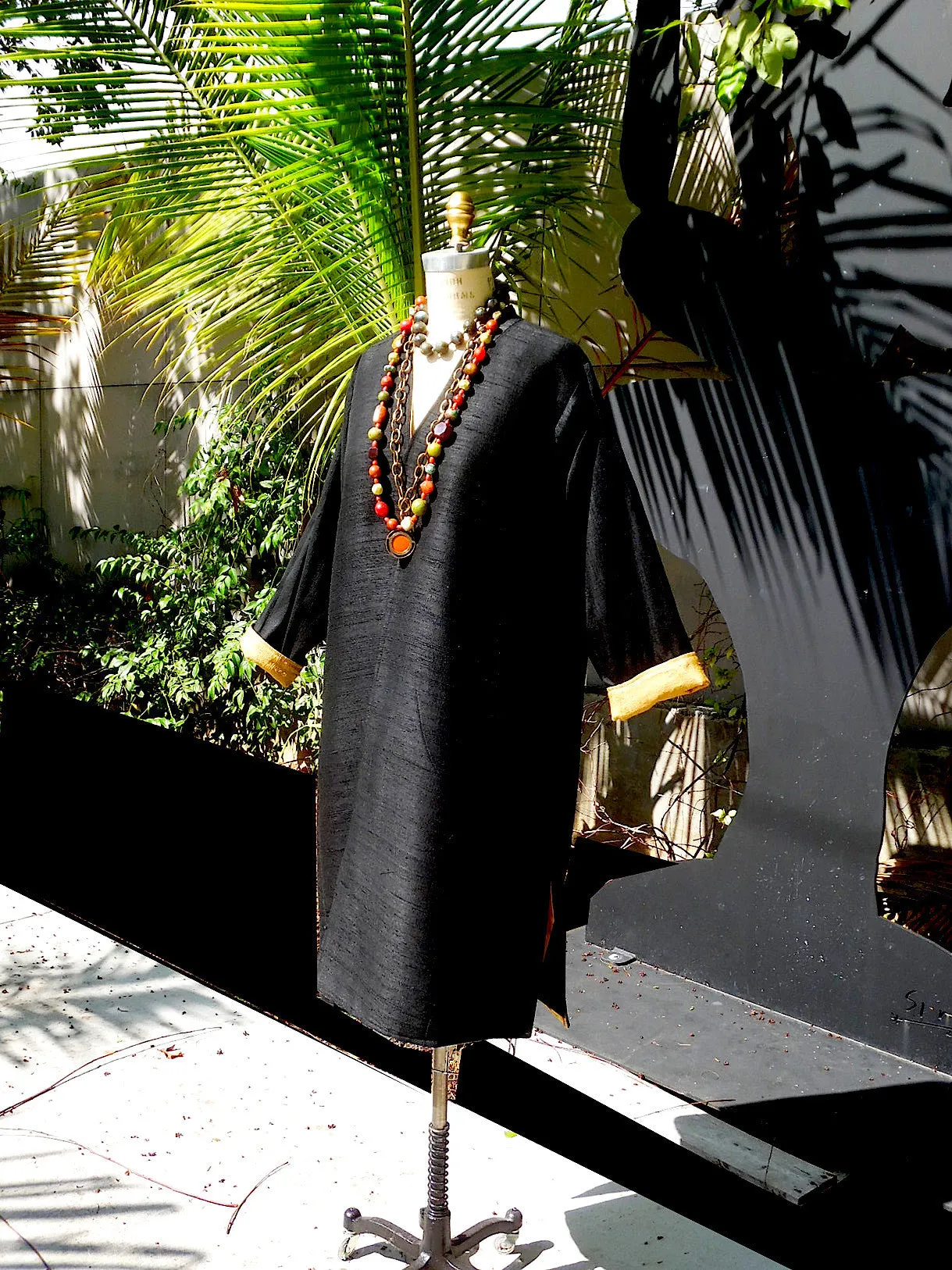 Silk Suzani Coat Reversible Black And Camel