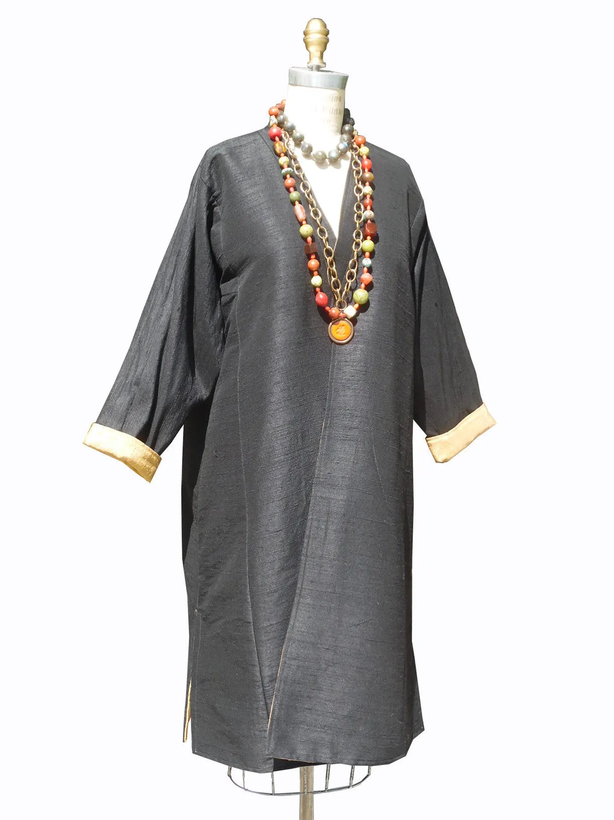 Silk Suzani Coat Reversible Black And Camel