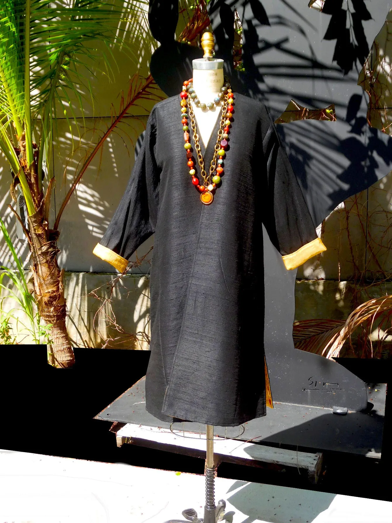 Silk Suzani Coat Reversible Black And Camel