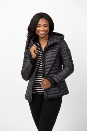 Soia & Kyo Ayleen Sustainable Slim-Fit Ultra-Lightweight Down Jacket With Hood in Black
