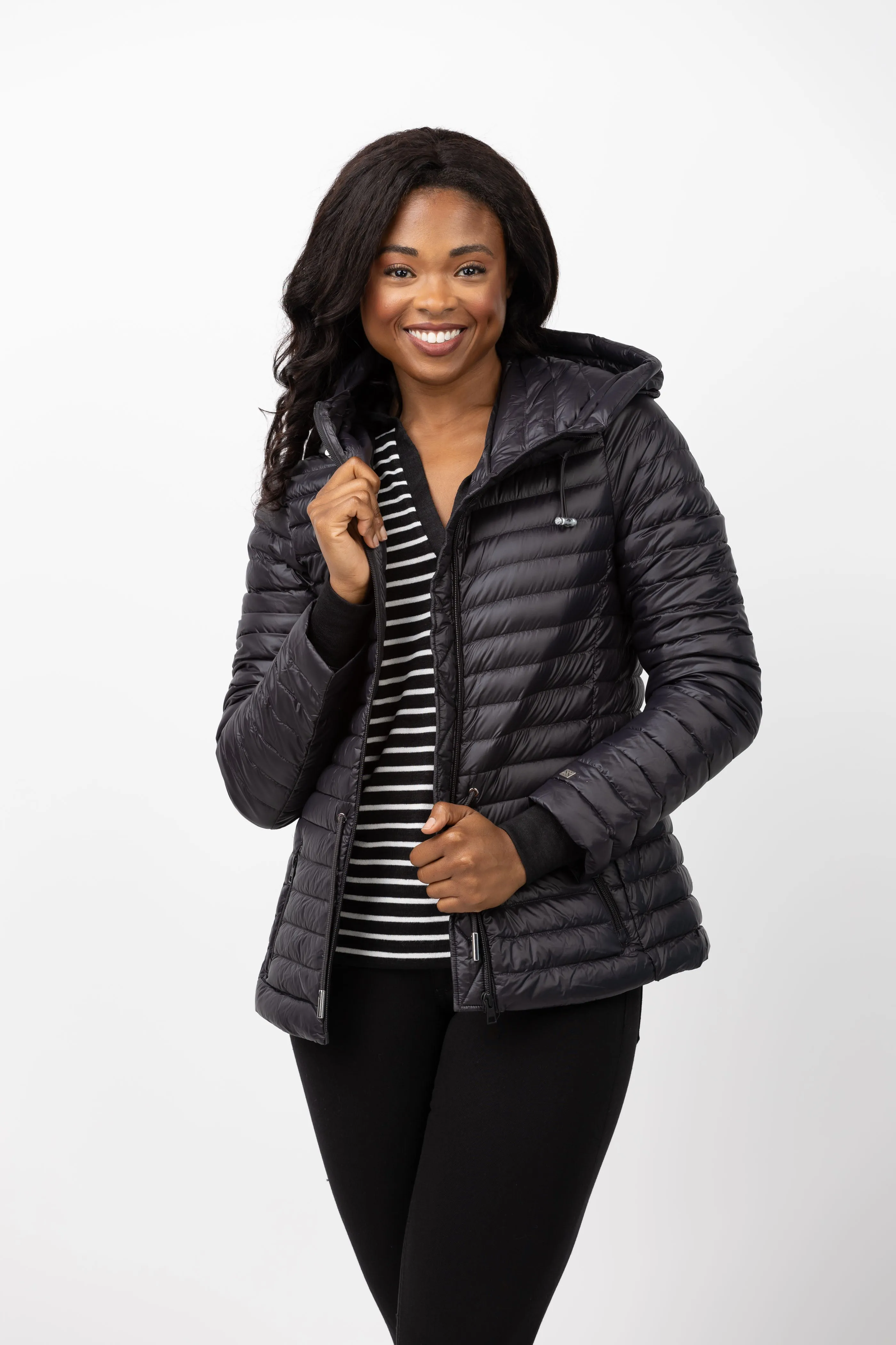 Soia & Kyo Ayleen Sustainable Slim-Fit Ultra-Lightweight Down Jacket With Hood in Black