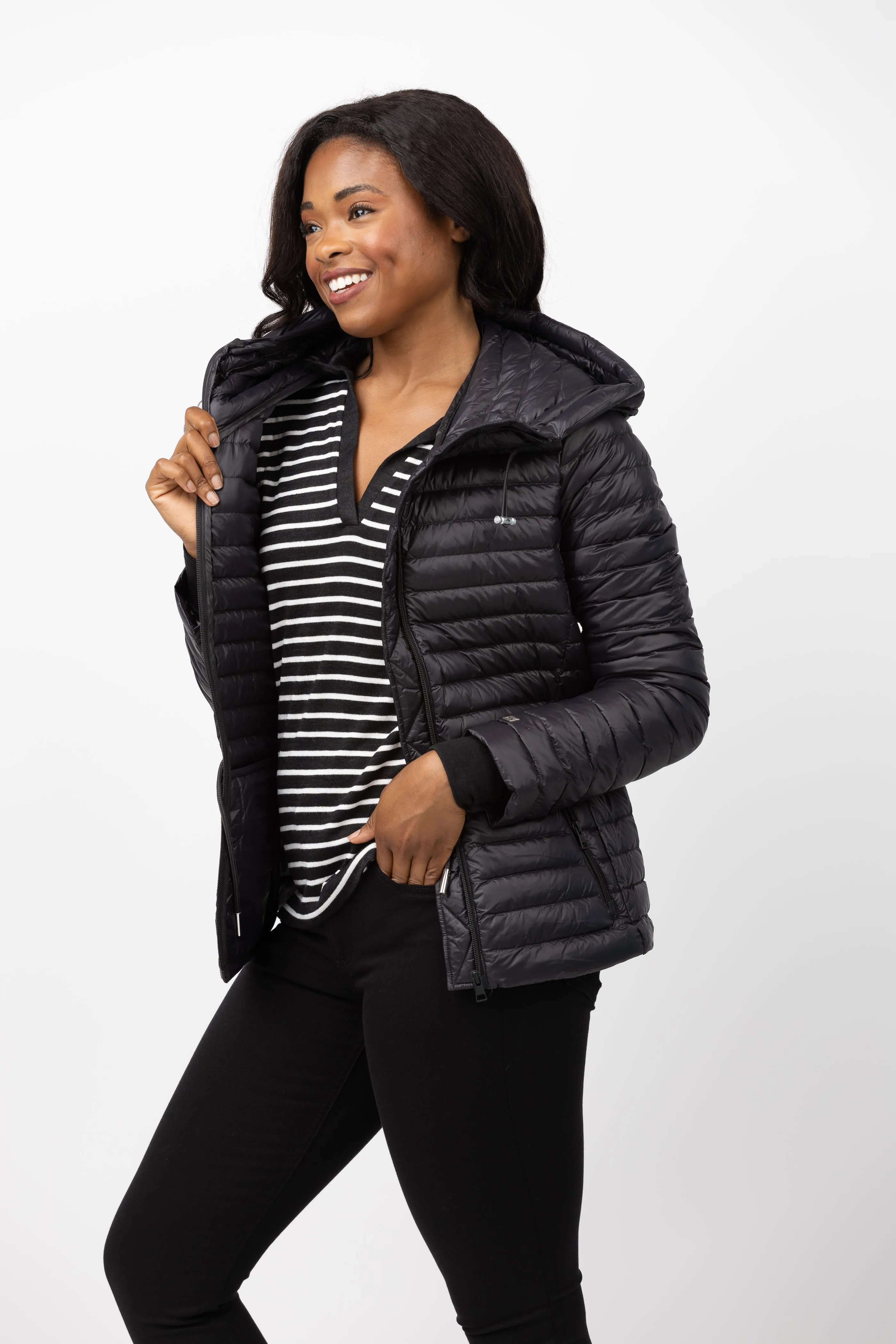 Soia & Kyo Ayleen Sustainable Slim-Fit Ultra-Lightweight Down Jacket With Hood in Black