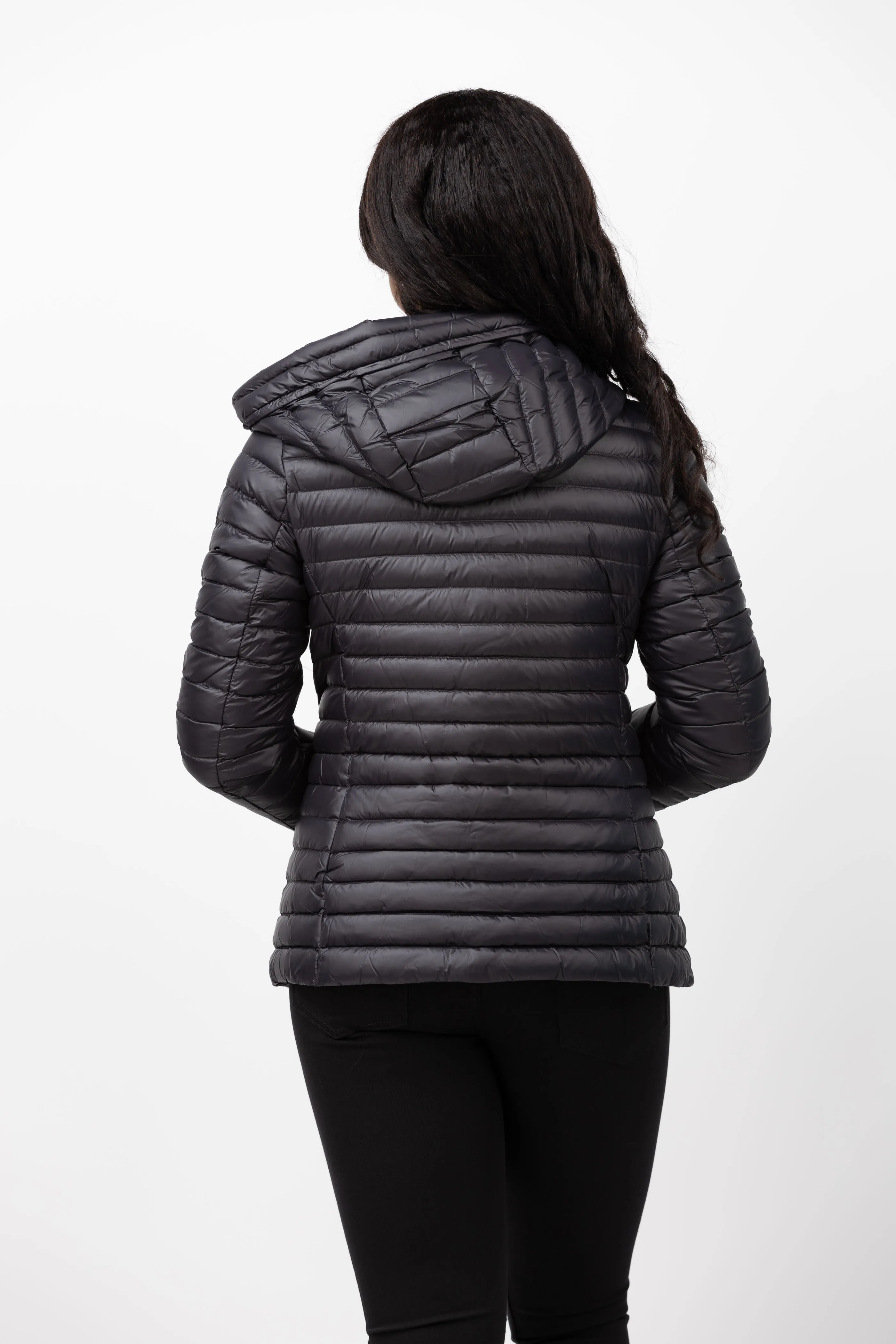 Soia & Kyo Ayleen Sustainable Slim-Fit Ultra-Lightweight Down Jacket With Hood in Black