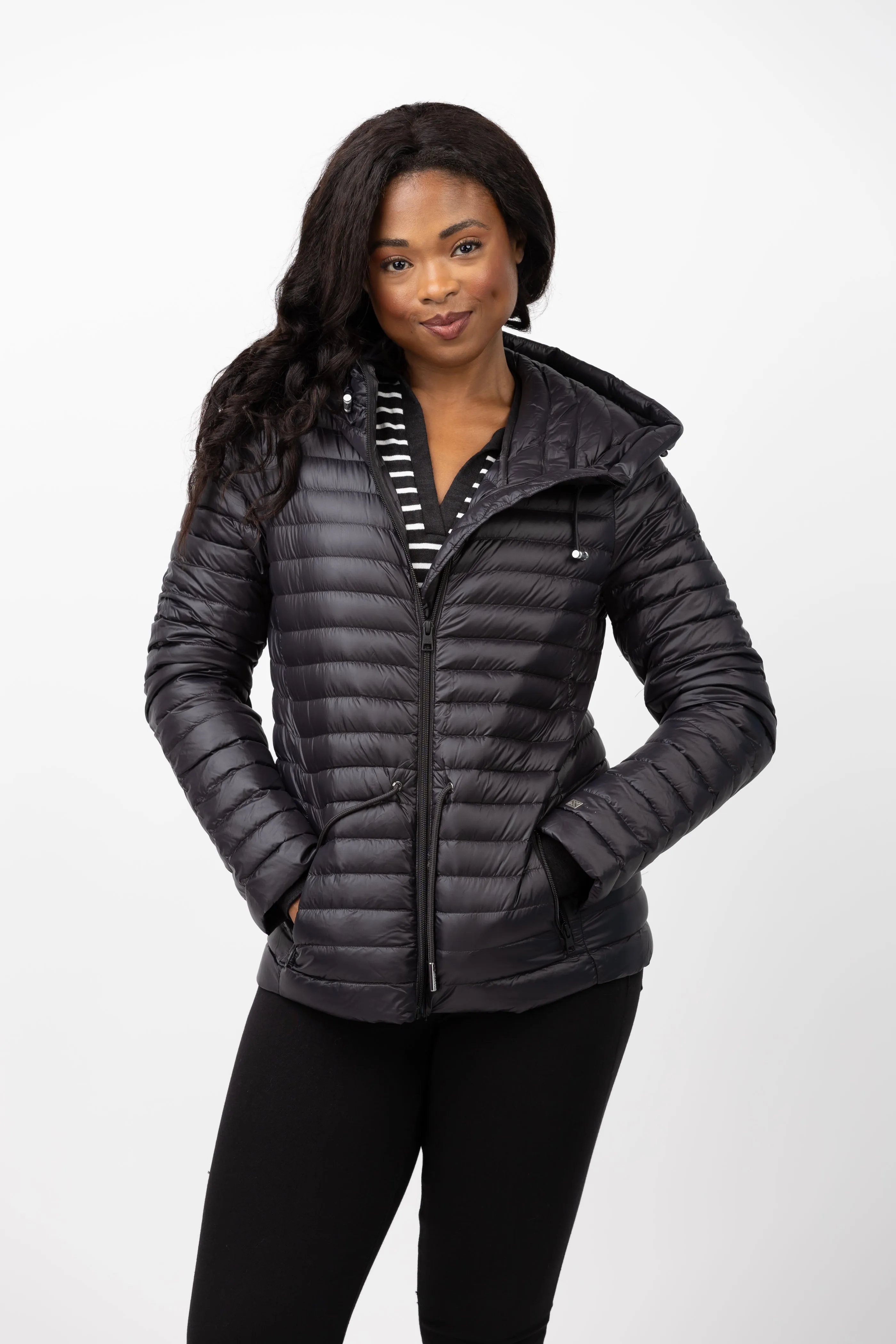 Soia & Kyo Ayleen Sustainable Slim-Fit Ultra-Lightweight Down Jacket With Hood in Black