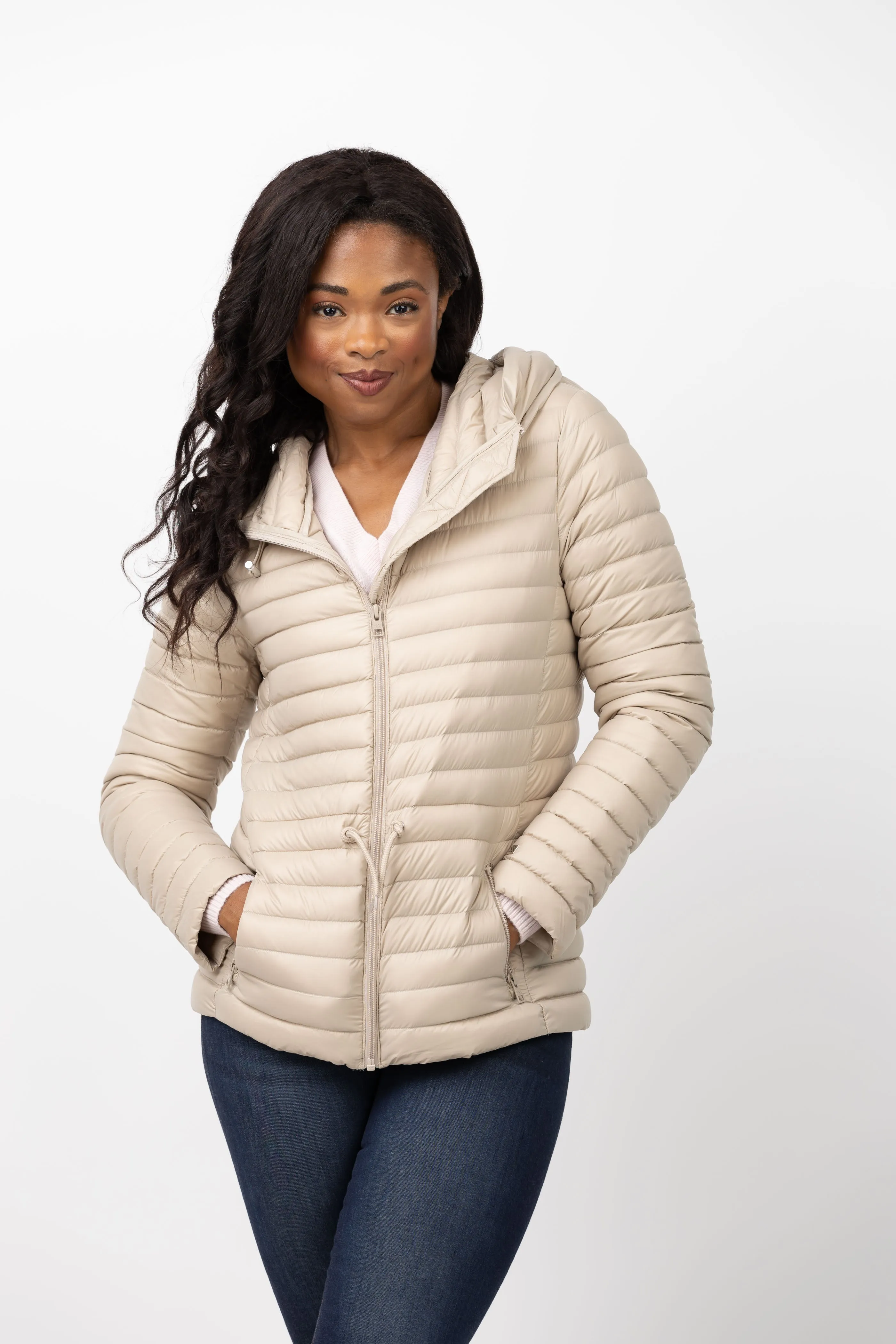 Soia & Kyo Ayleen Sustainable Slim-Fit Ultra-Lightweight Down Jacket With Hood in Hush