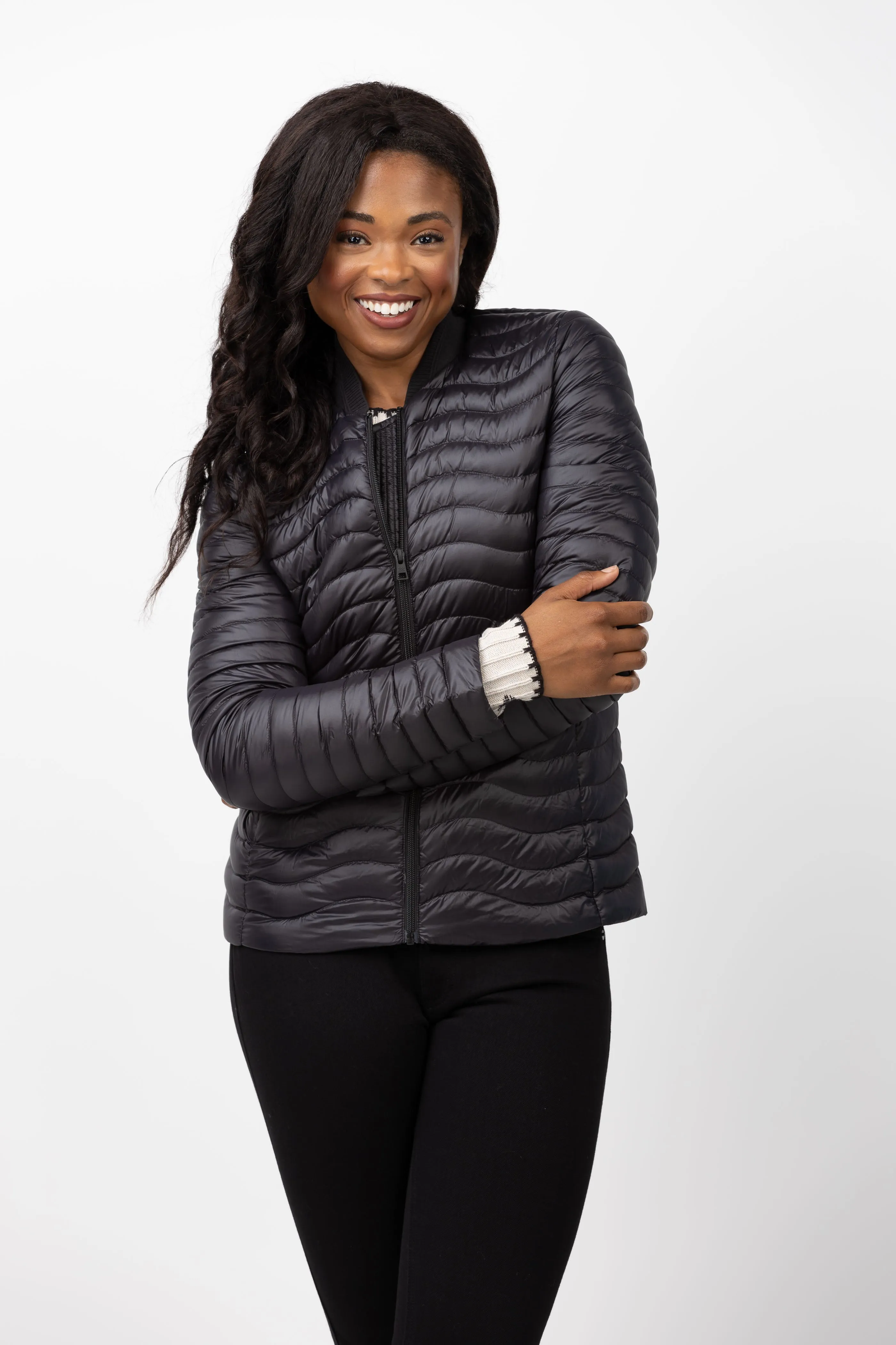 Soia & Kyo Robin-V Sustainable Slim-Fit Ultra-Lightweight Down Jacket in Black