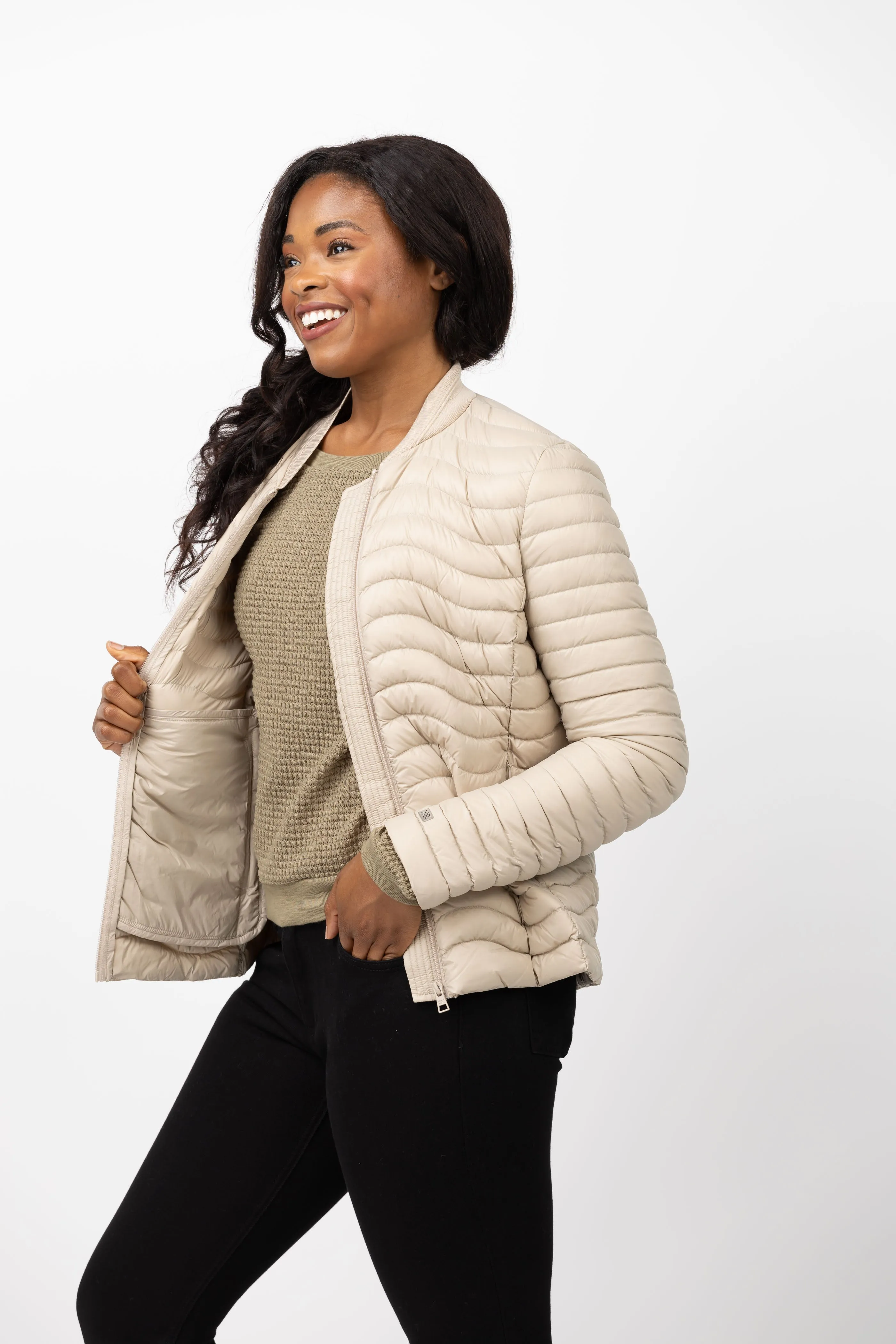 Soia & Kyo Robin-V Sustainable Slim-Fit Ultra-Lightweight Down Jacket in Hush